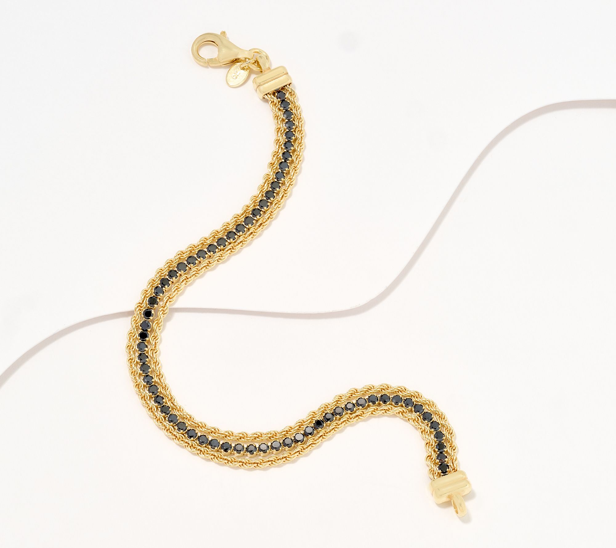 Diamonique Italia Triple Strand Black Stone Bracelet, Sterl