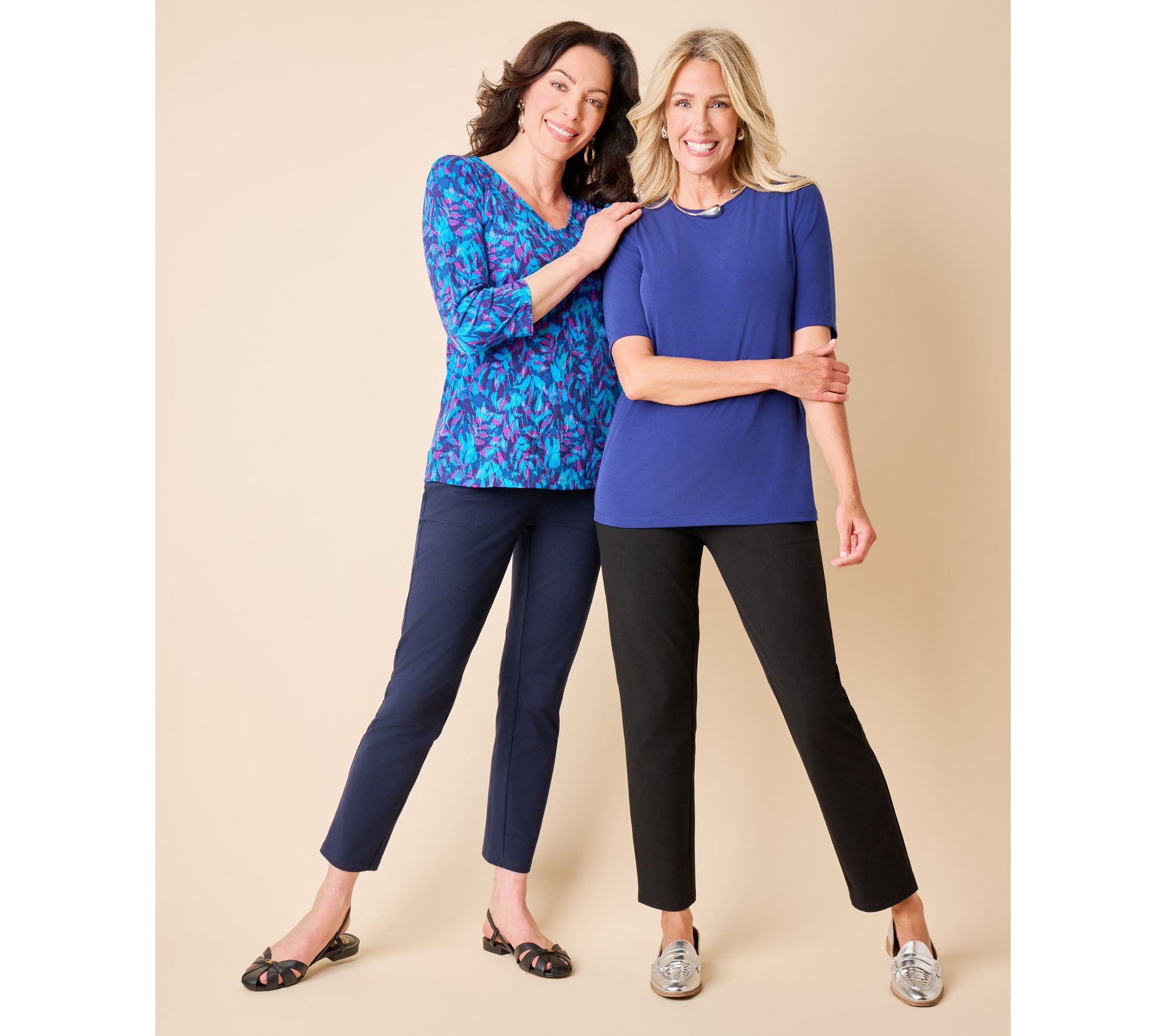Susan Graver Set of 2 Liquid Knit Print & Solid Tops
