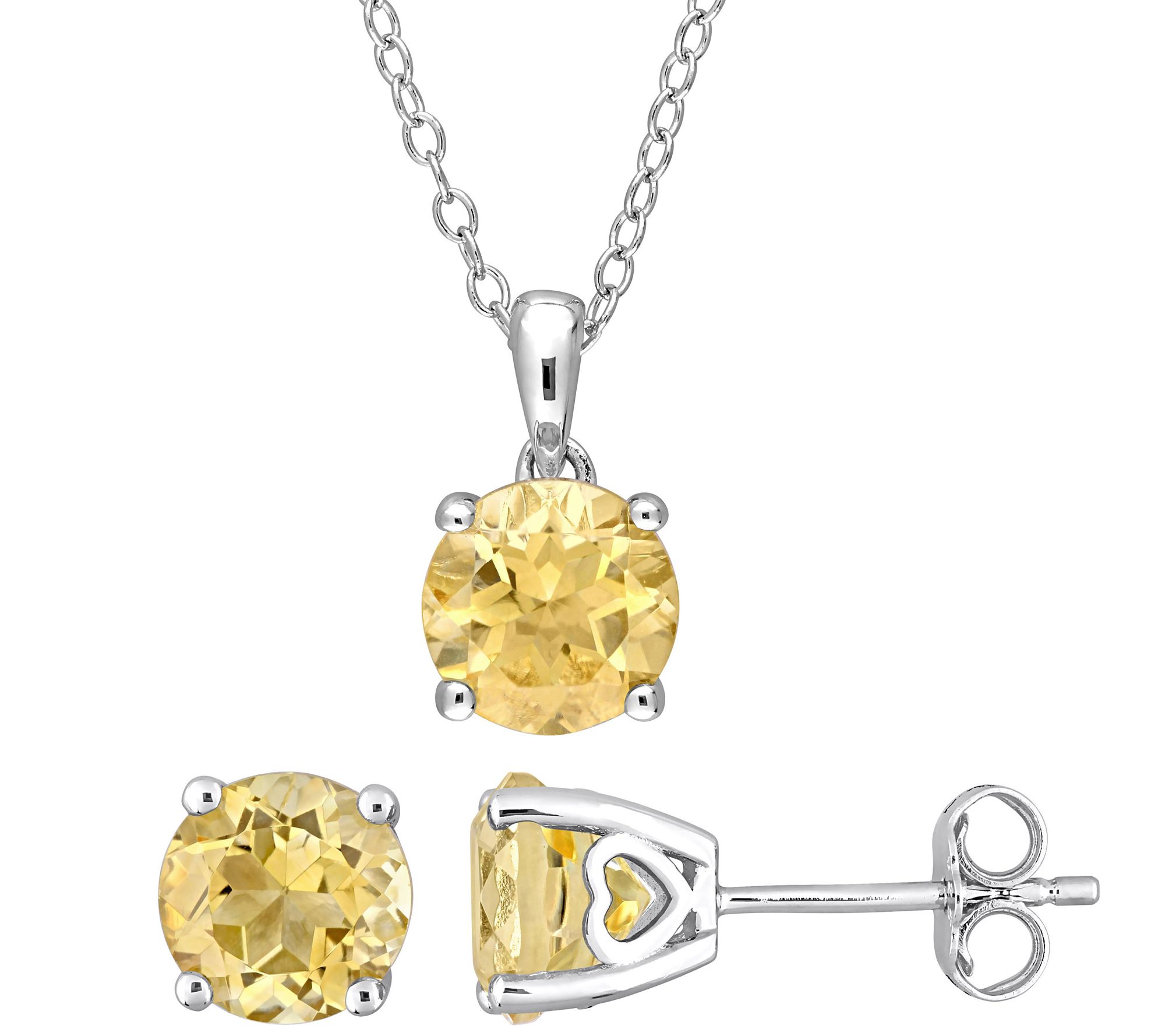 Affinity Gems Citrine Earrings & Necklace Set, Sterling Silver