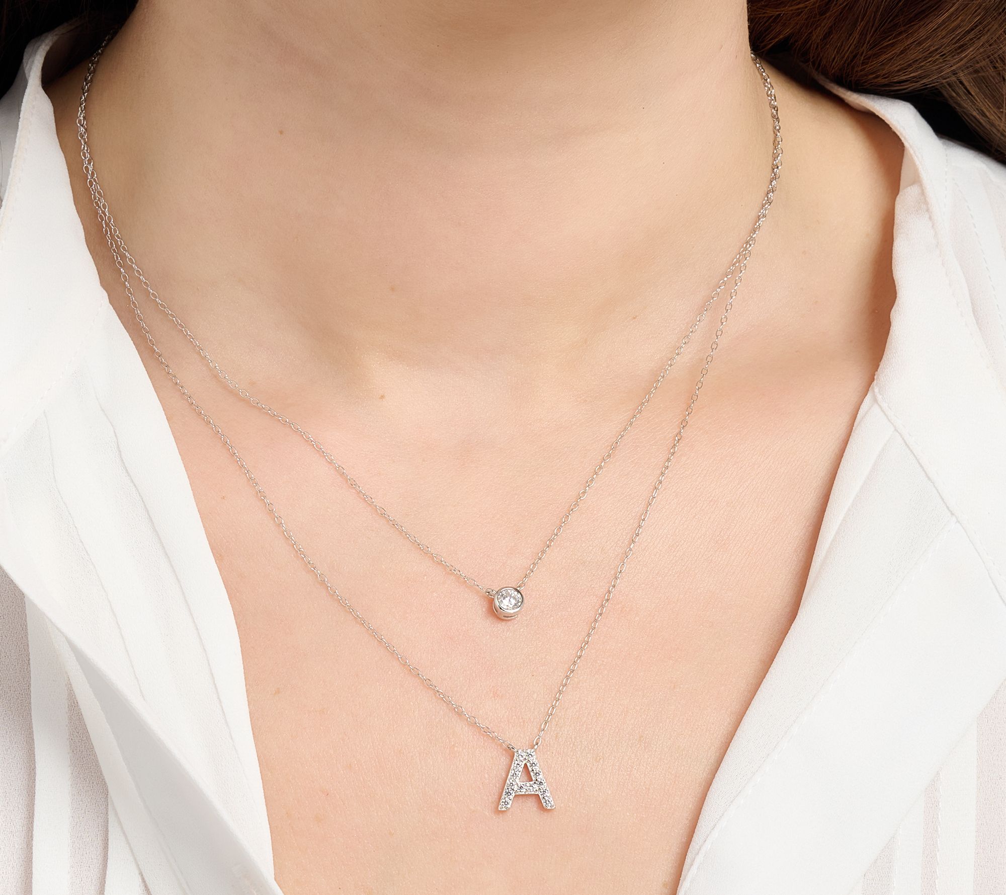 Diamonique Sterling Silver Initial Necklace with Gift Box