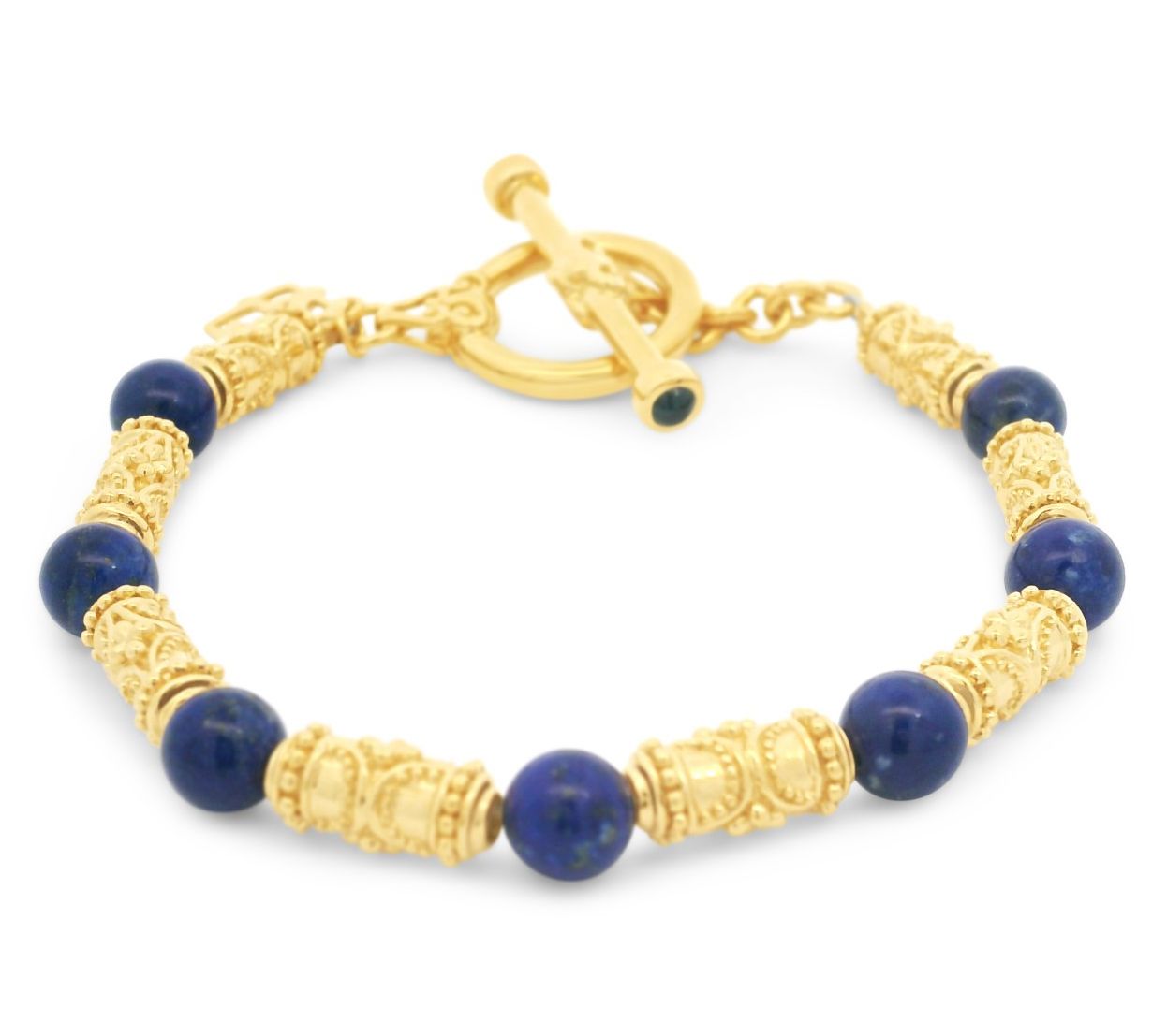 Elyse Ryan 14K Gold Clad Lapis Bali Station Bracelet