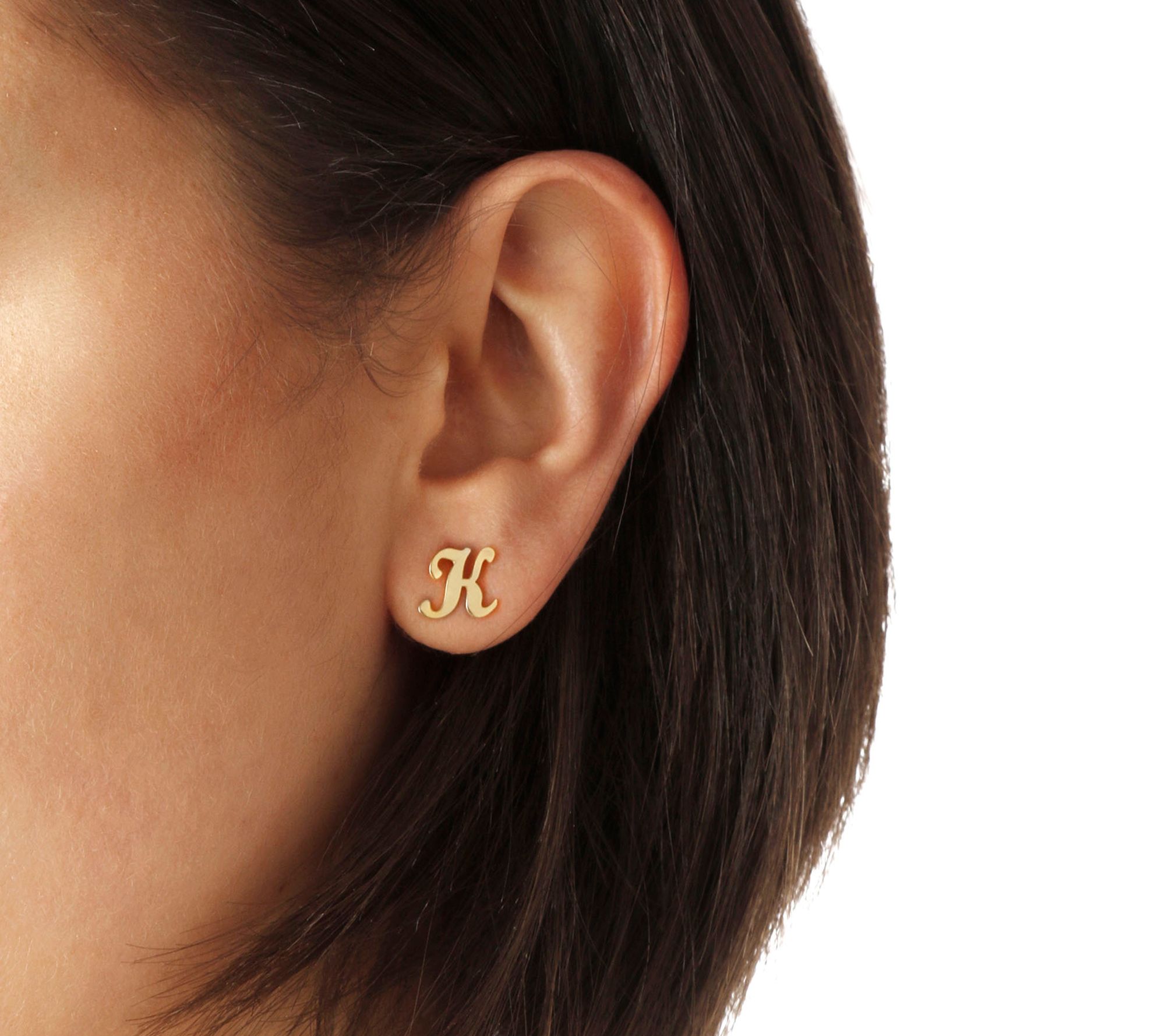 Italian Silver Polished Initial Stud Earrings,8K Gold-Plated