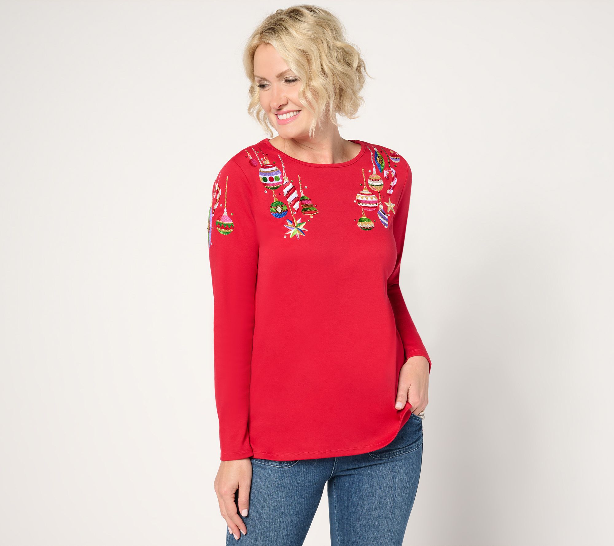 Quacker Factory All Decked Out Long-Sleeve Sequin Adorned Top