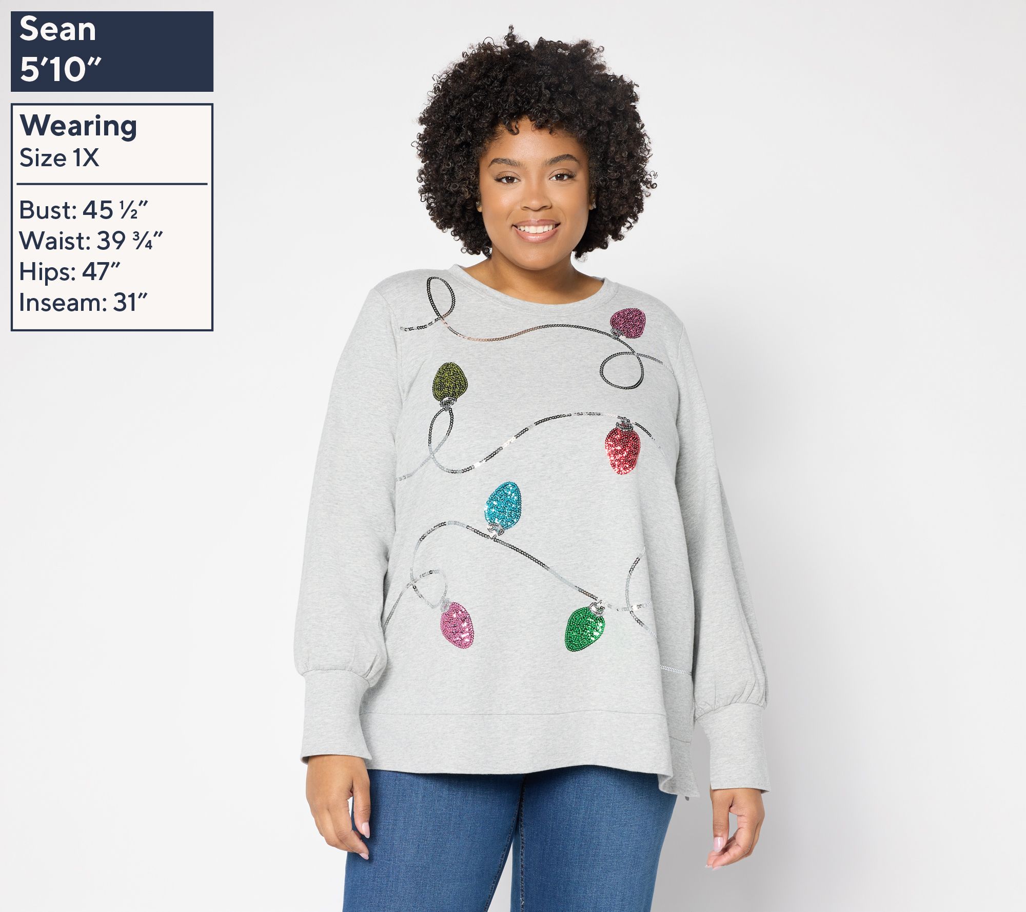 Jingle Belles by Kim Gravel Sequin Holiday Lights Knit Top