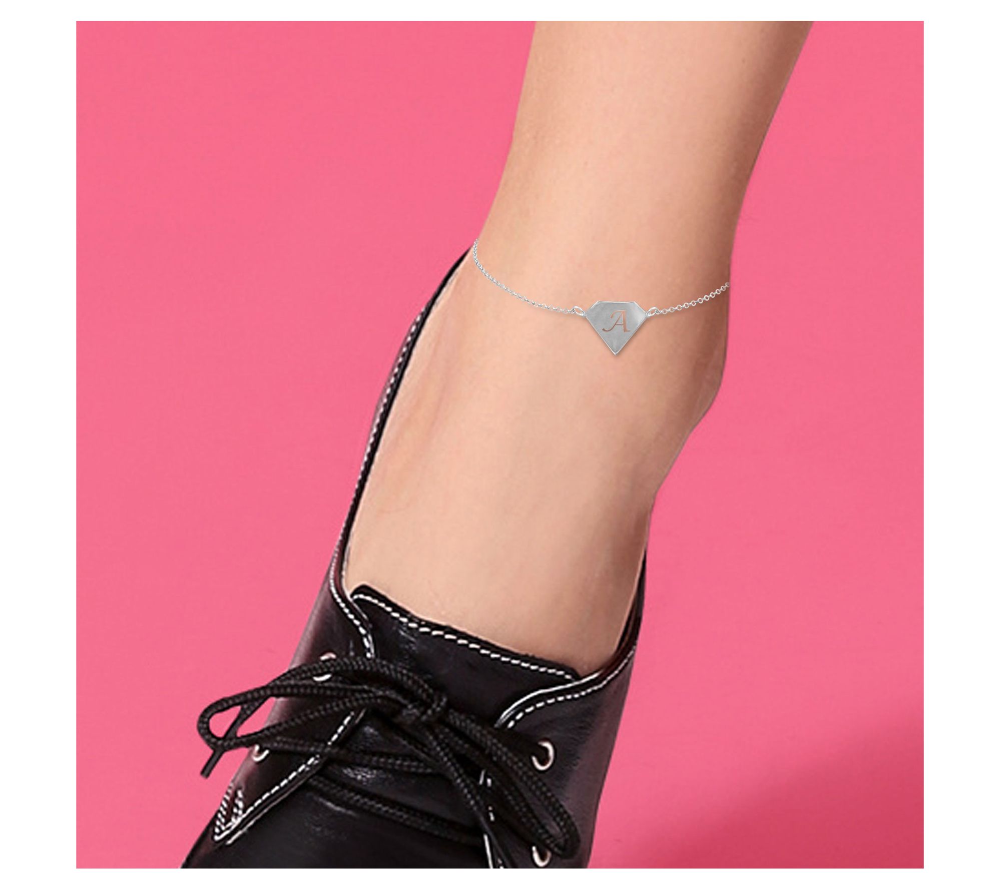 Personlaized Sterling Silver Cut Out Initial Ankle Bracelet