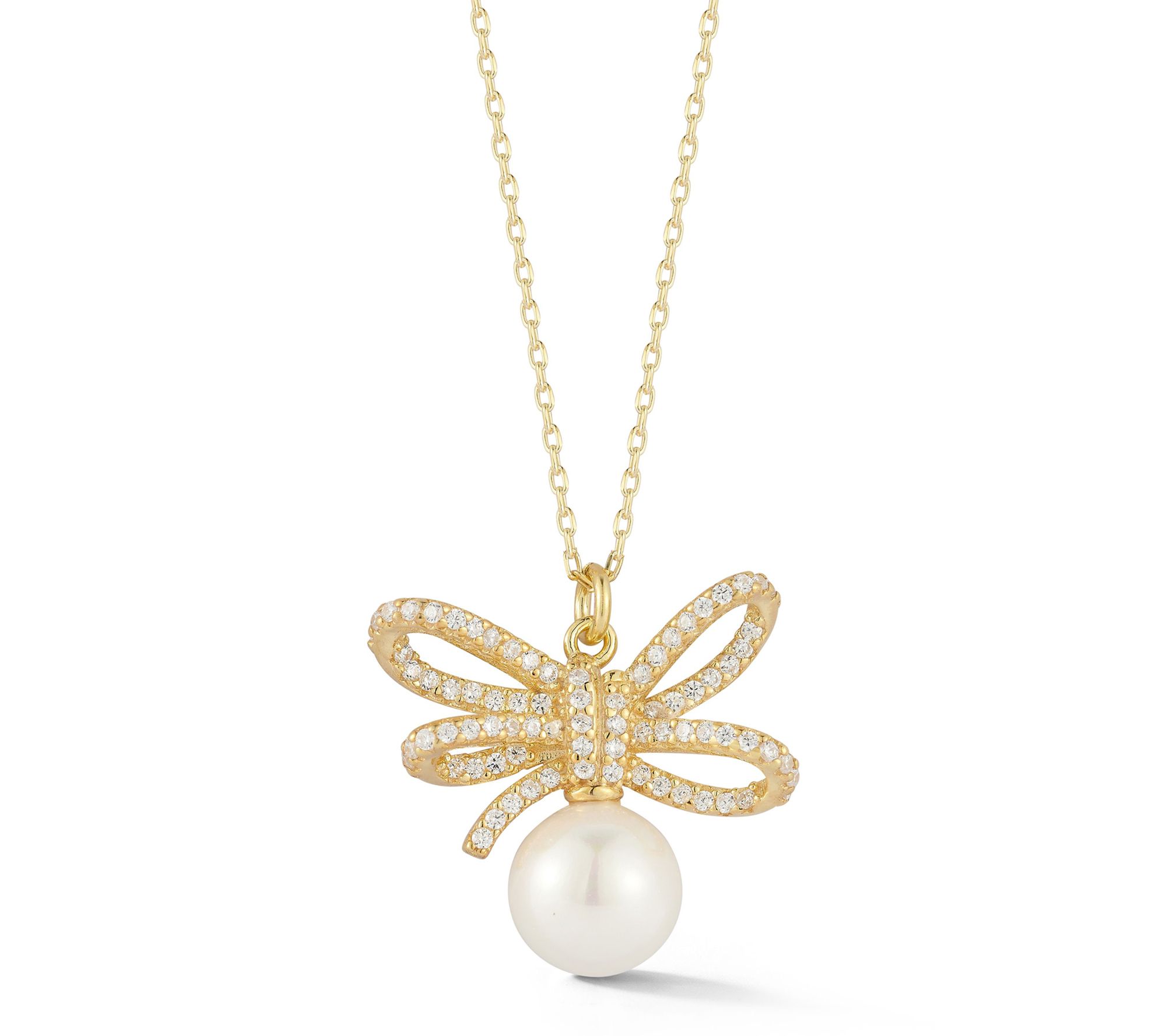 Sterlina Silver Cultured Pearl Pave Knot Necklace, Sterling