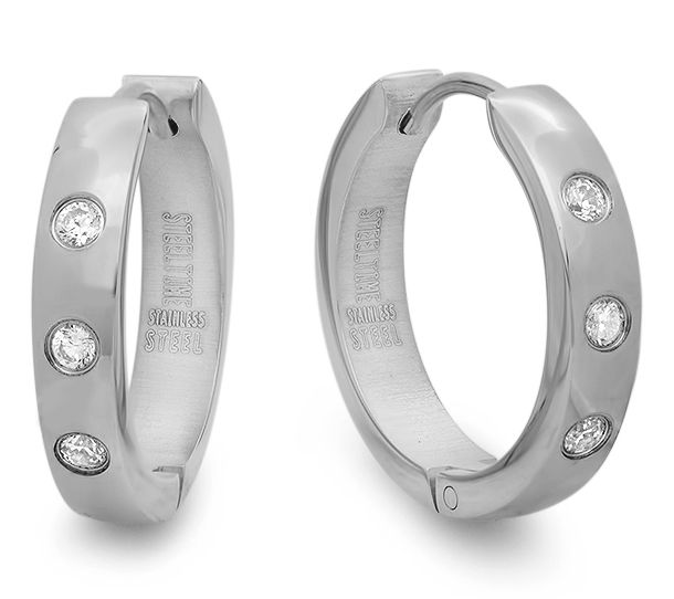 Steel By Design Cubic Zirconia Huggie Hoop Earrings