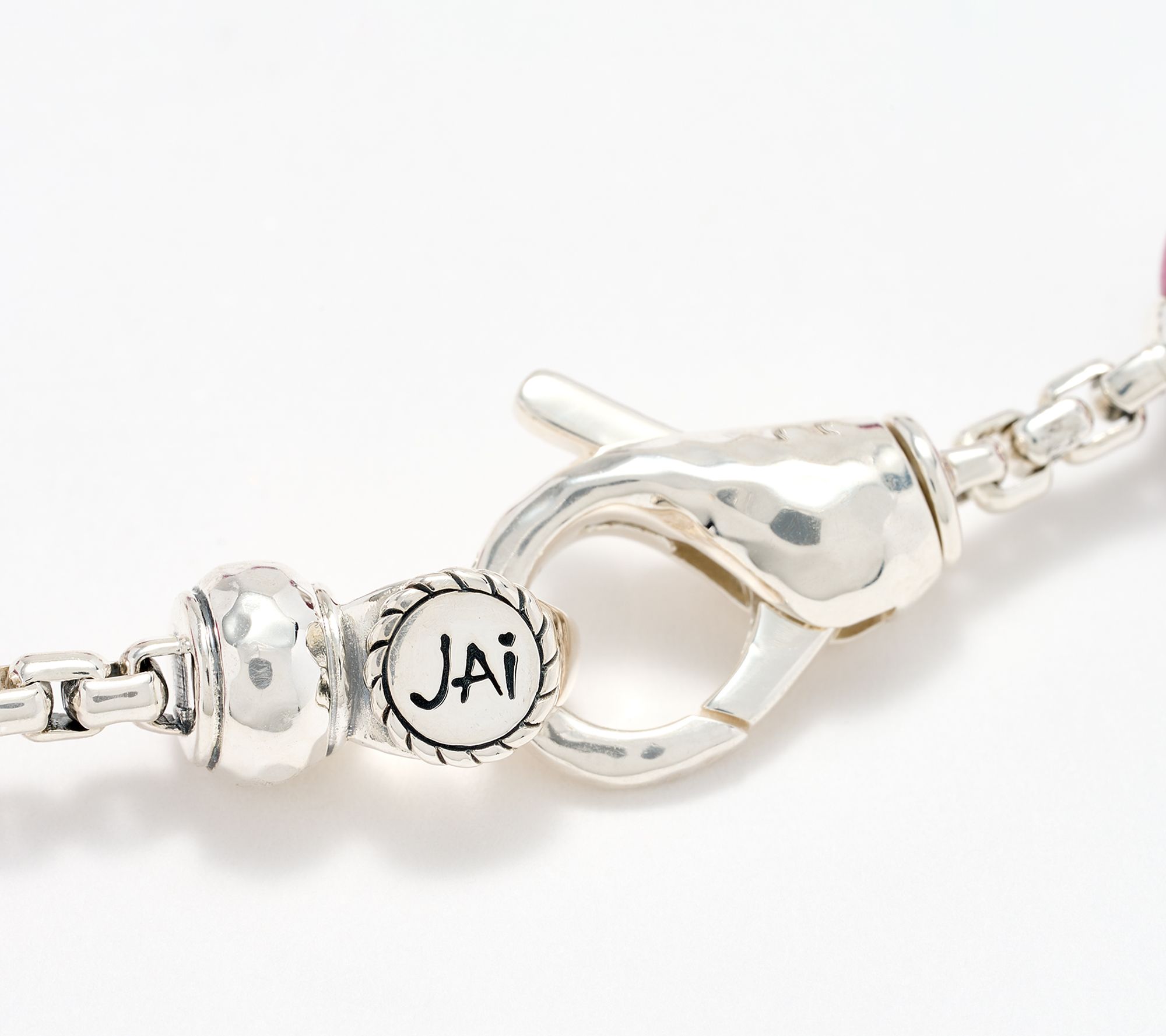 JAI Sterling Silver Gemstone Bead 2.7mm Box Chain Bracelet