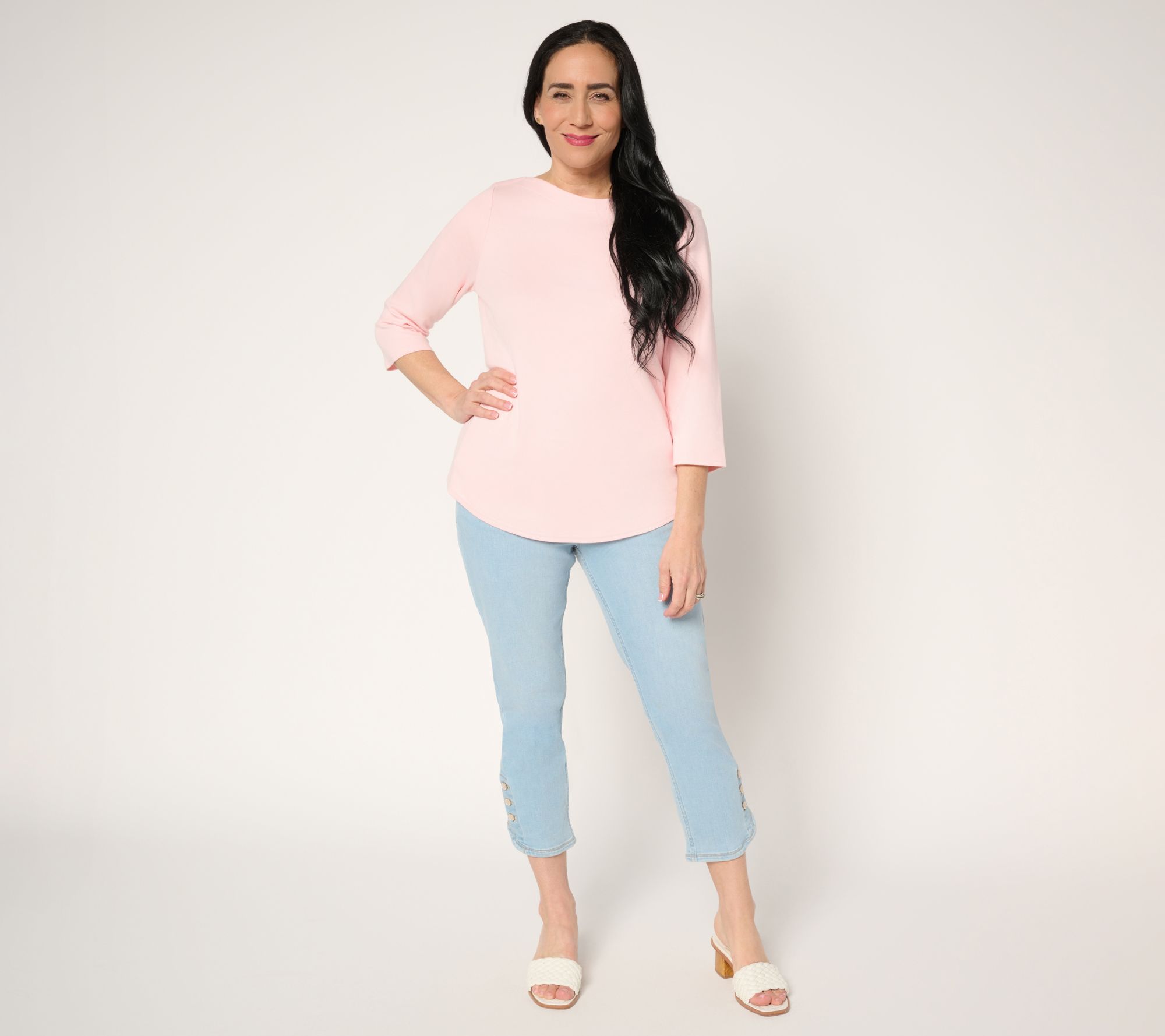 Martha Stewart Signature Bateau Neck 3/4 Sleeve Top