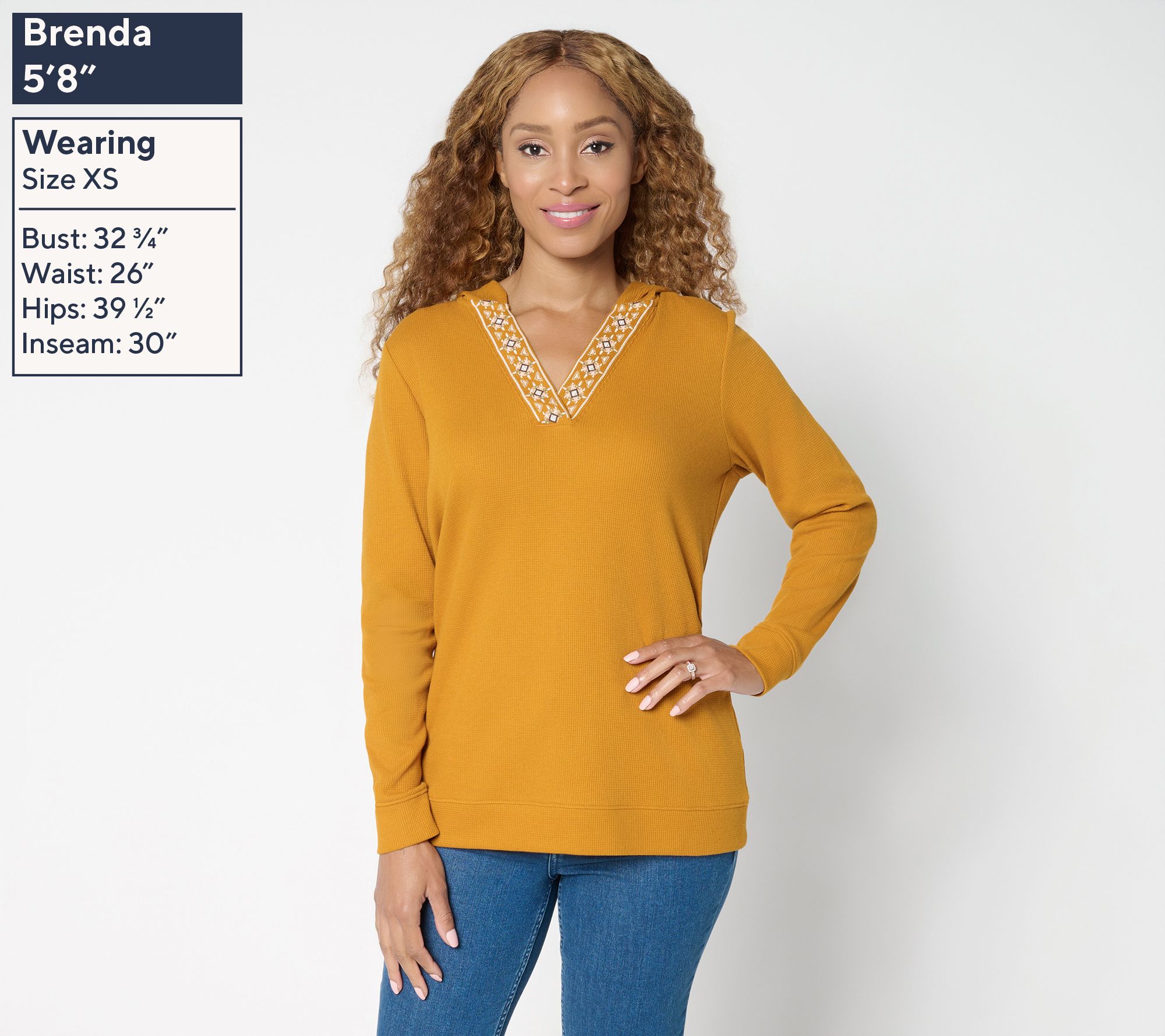 Denim & Co. Waffle Knit V-Neck Hooded Top