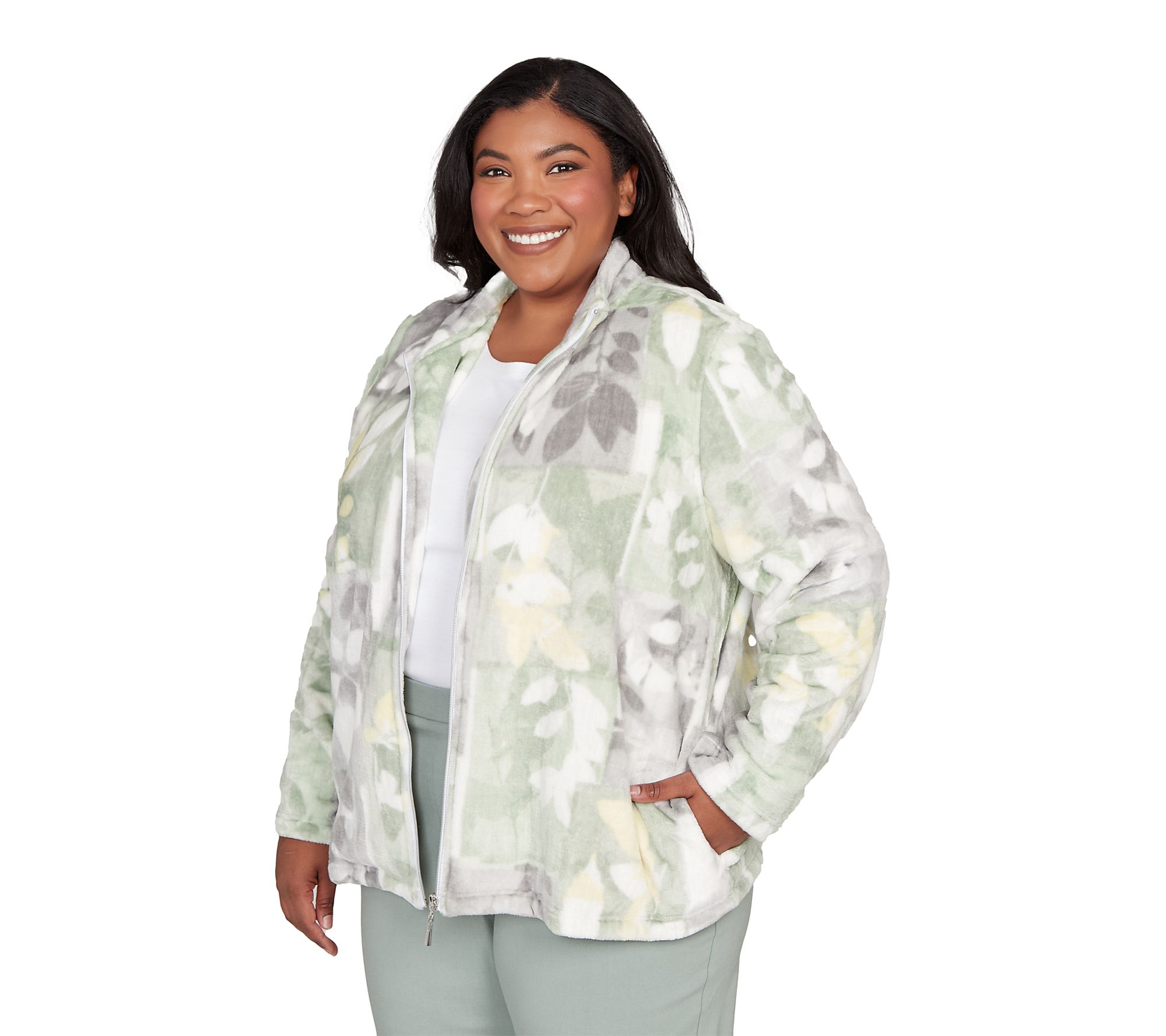 Alfred Dunner Leaf Patchwork Cozy Knit Jacket