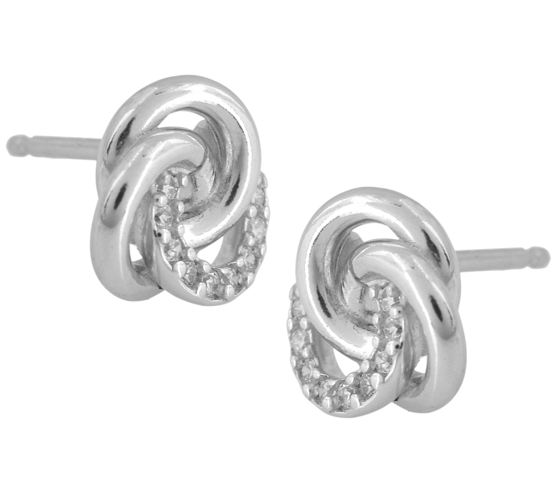 Sterling Silver Pave Knot Button Earrings
