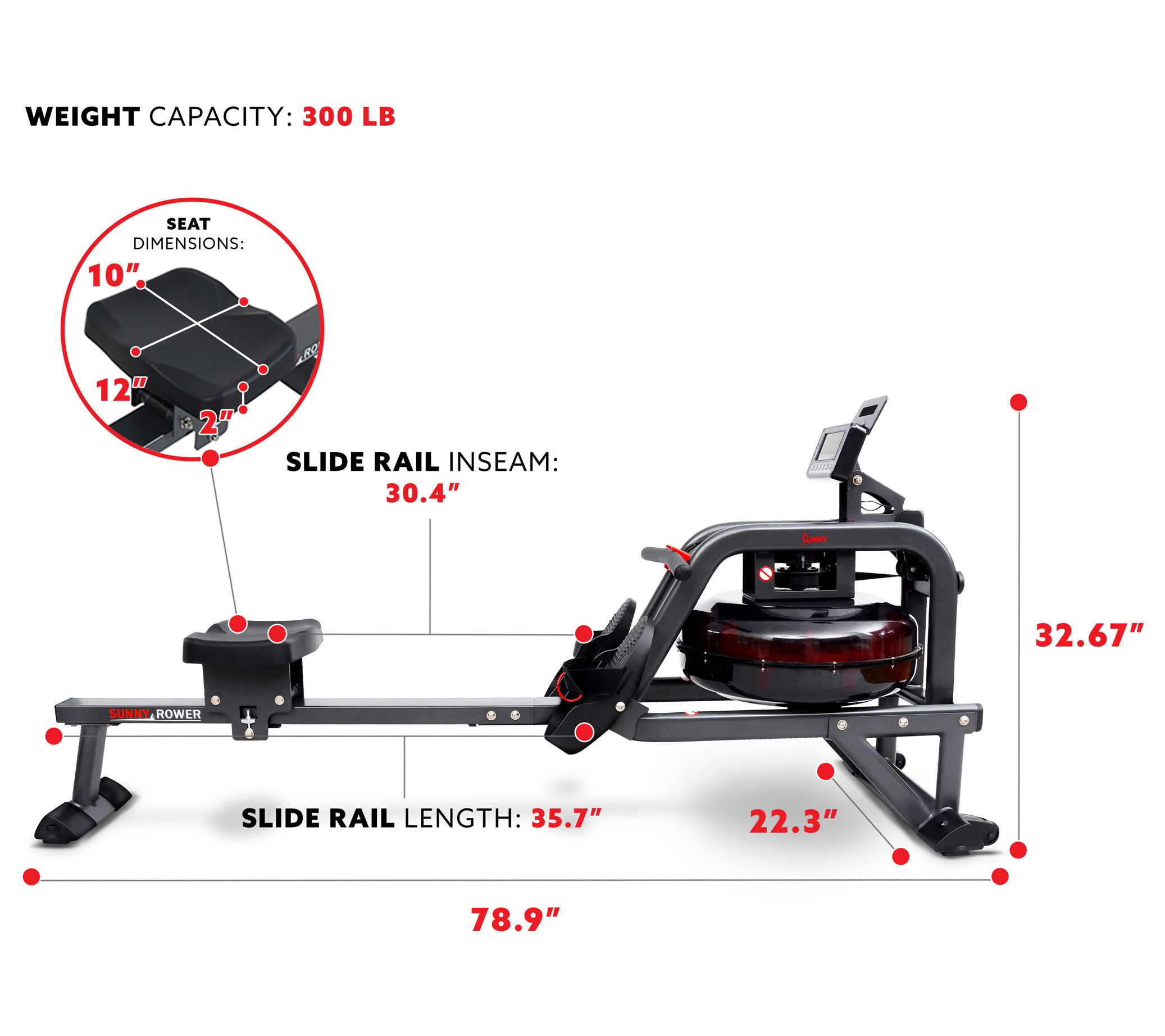 Sunny Health & Fitness Smart Obsidian Surge 500 m Water Rower