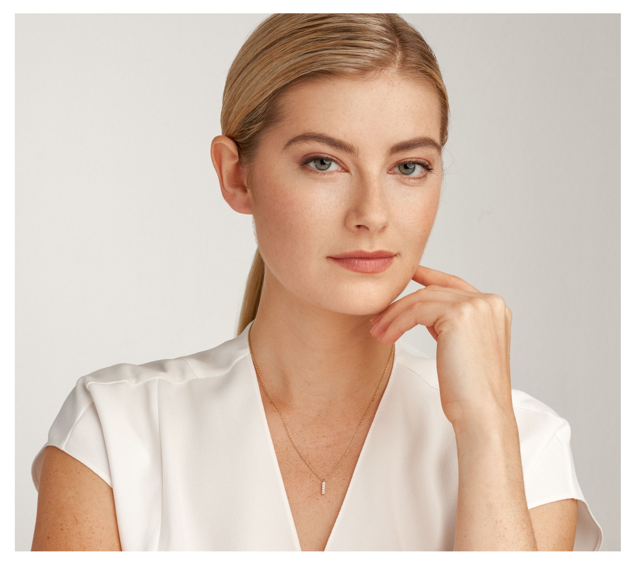 Diamonique Mini Bar Necklace, 18K Gold Clad