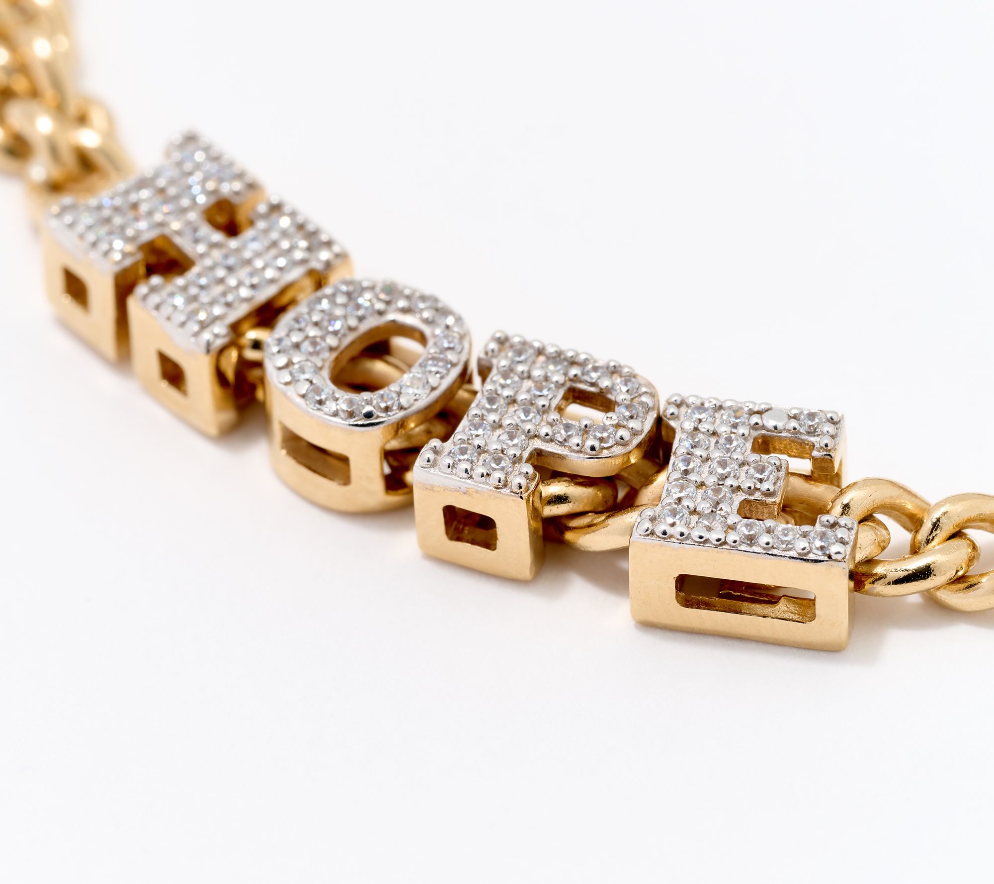 Diamonique x Jennifer Miller Word Curb Link Slider Bracelet Two-Tone Sterl