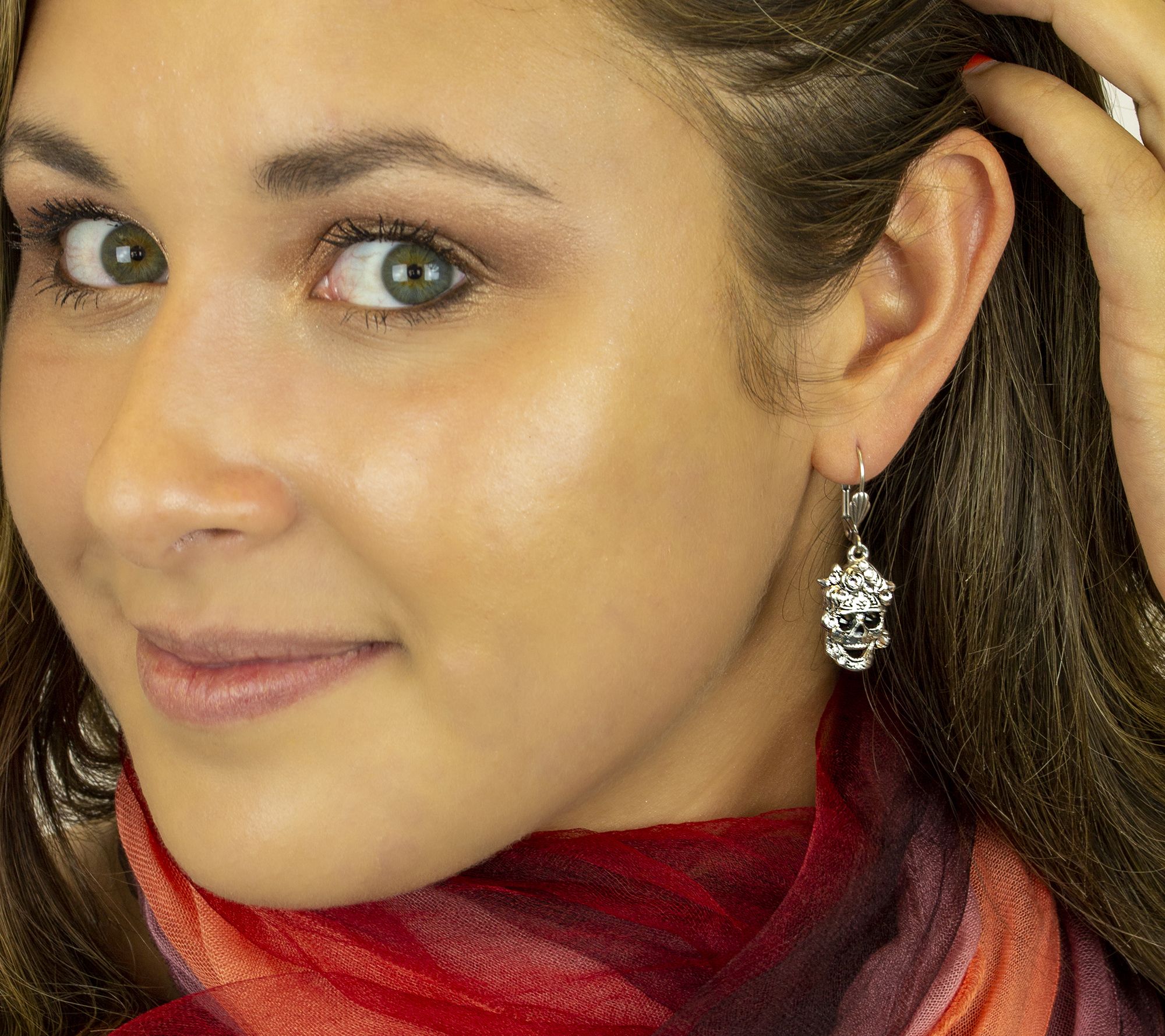 Anne Koplik Crystal Skull Dangle Earrings