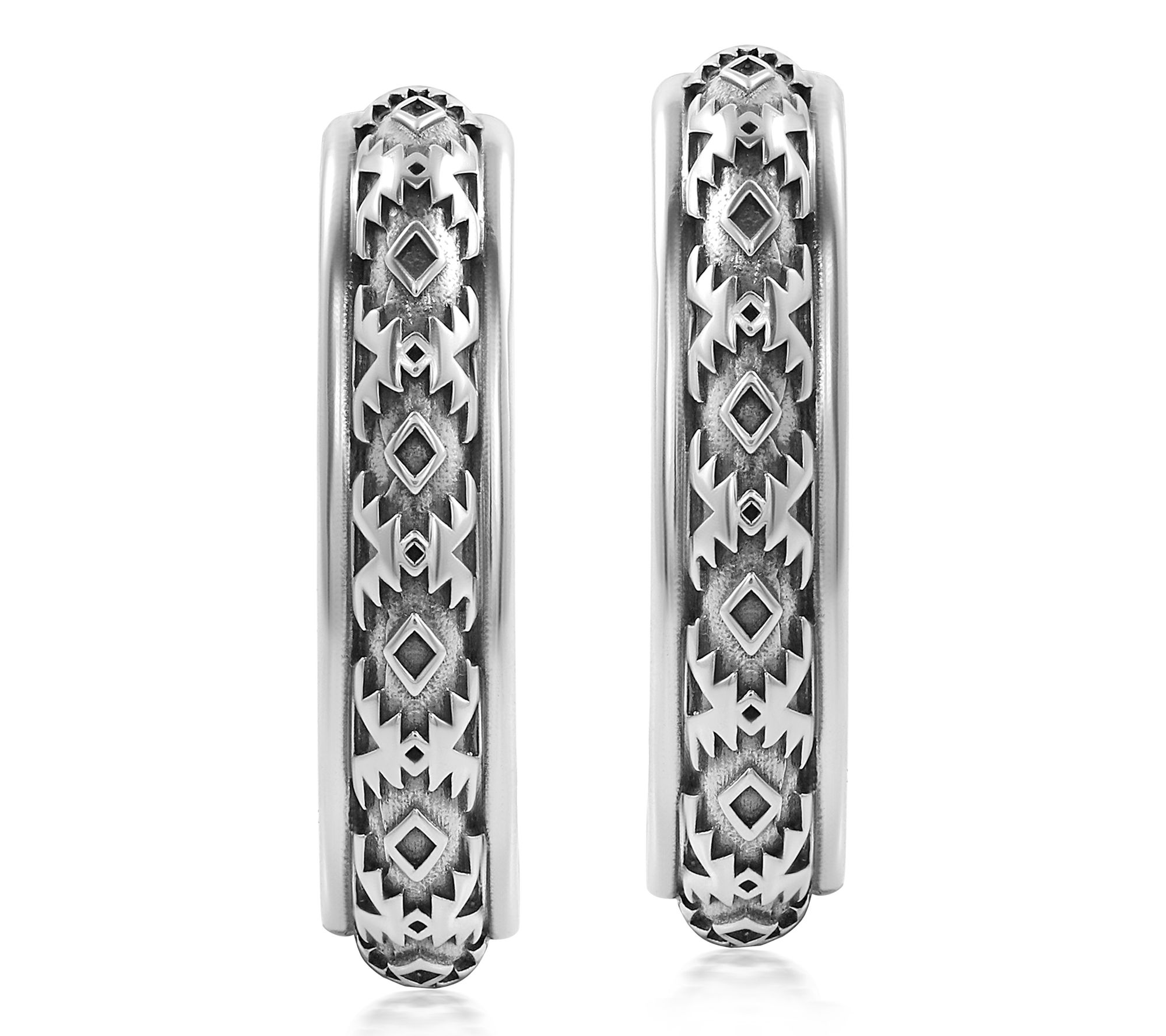 American West Sterling Silver Patterned J HoopEarrings
