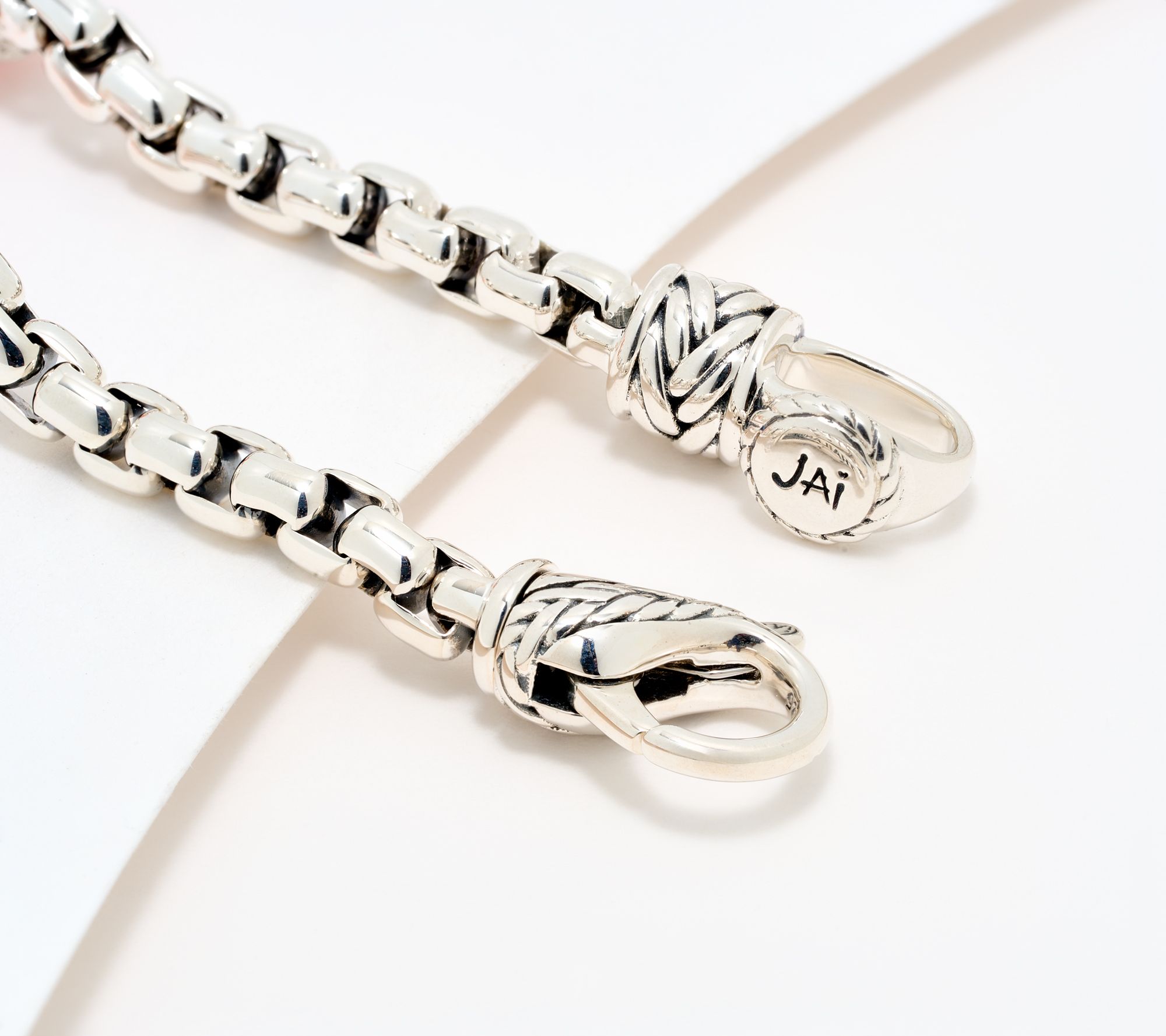 JAI Sterling Silver 3.7mm Box Chain Gemstone Bead Lotus Bracelet