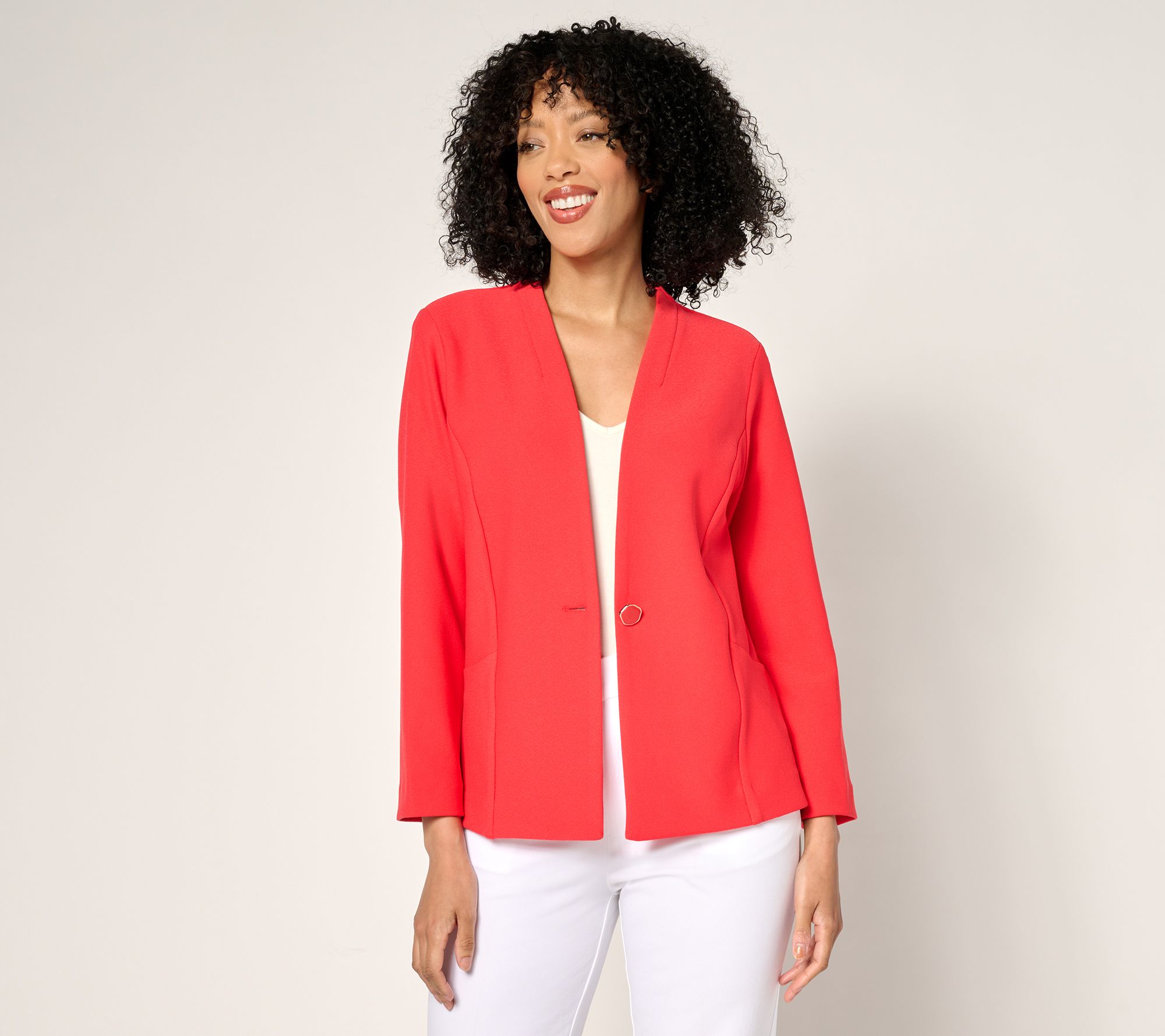 Susan Graver Knit Crepe Fusion Bracelet Sleeve Button Front Jacket