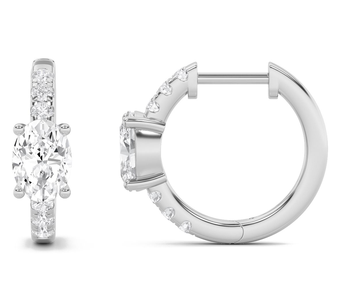 Fire Light 1.50 cttw Lab Grown Diamond Oval Hoo p Earrings, 14