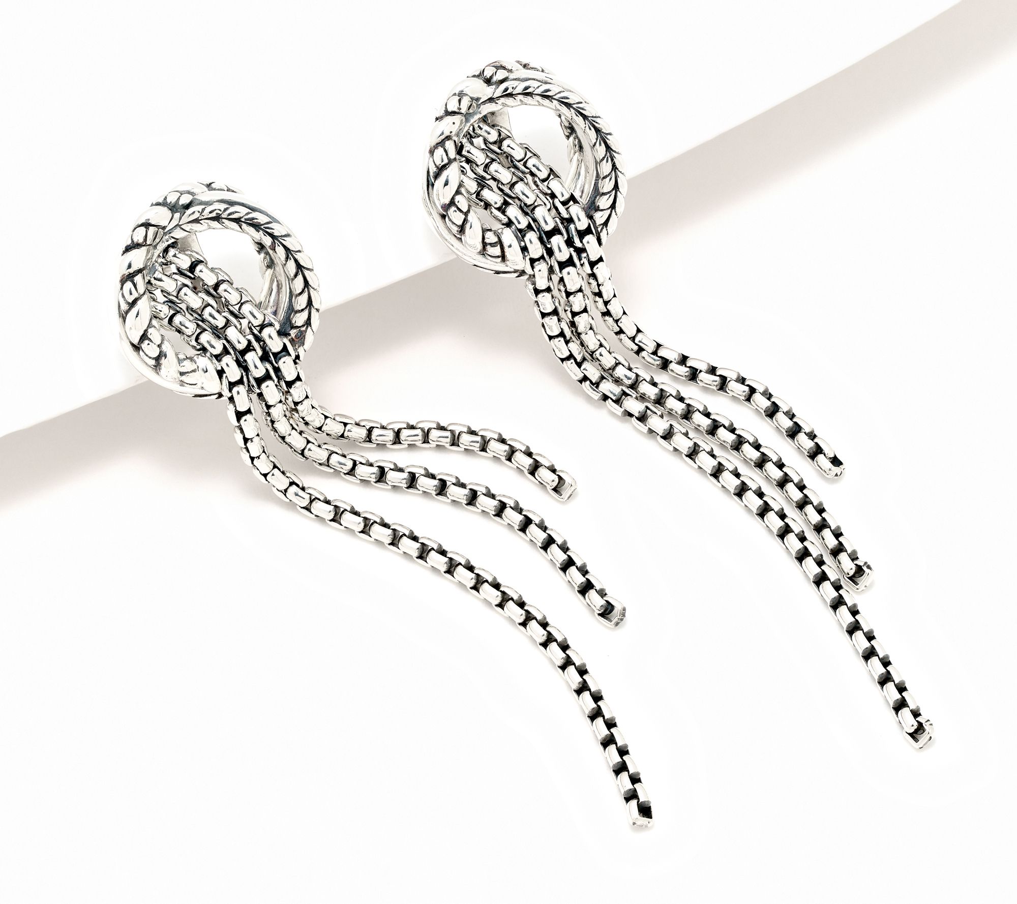 JAI Sterling Silver 1.6mm Box Chain Drop Earrings