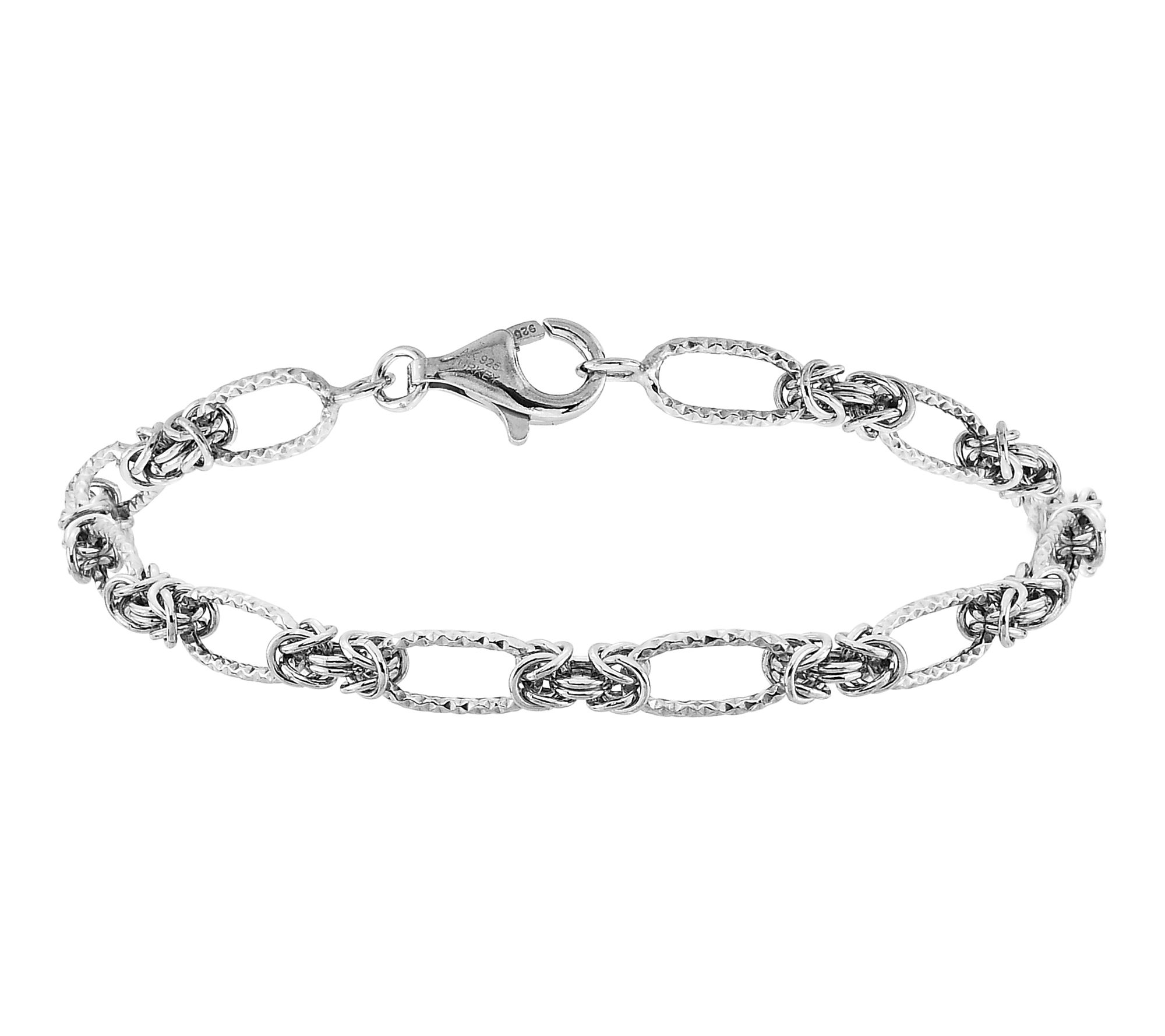 Silver Style Byzantine & Diamond Cut Bracelet,Sterling