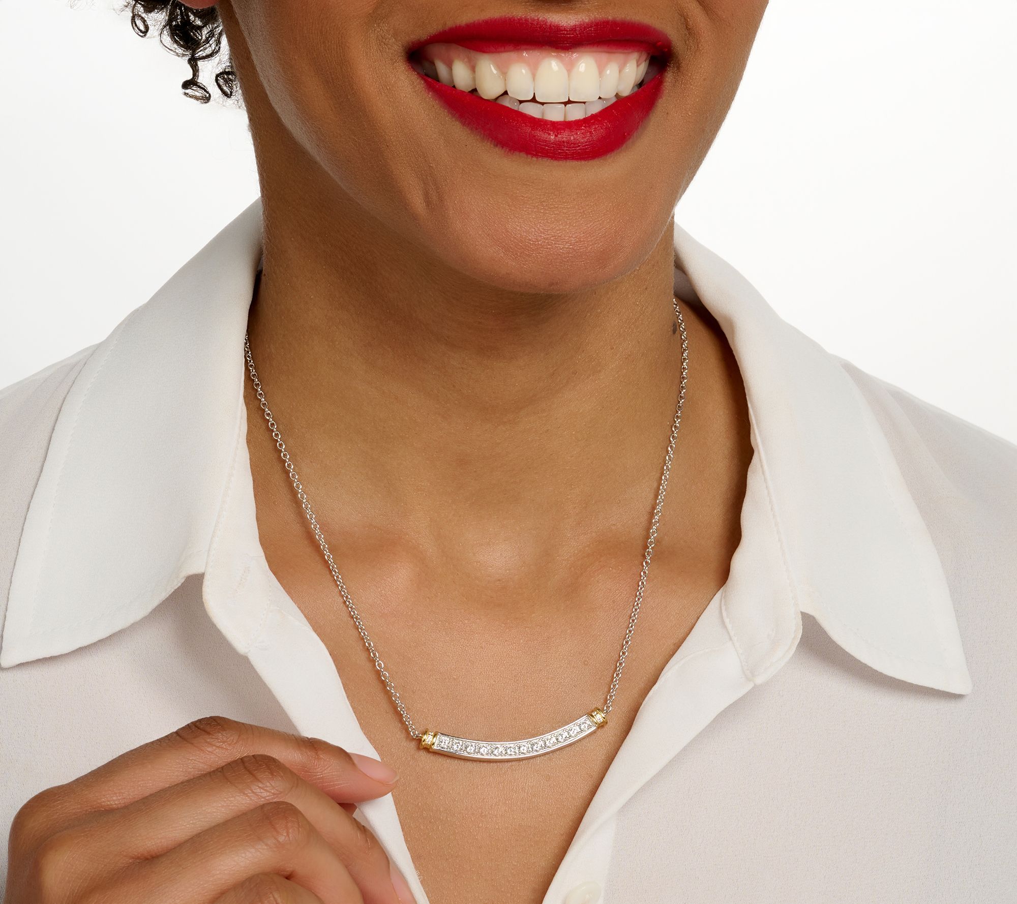 Diamonique x Kathy Levine Tivoli Two Tone Bar Necklace Sterling Silver