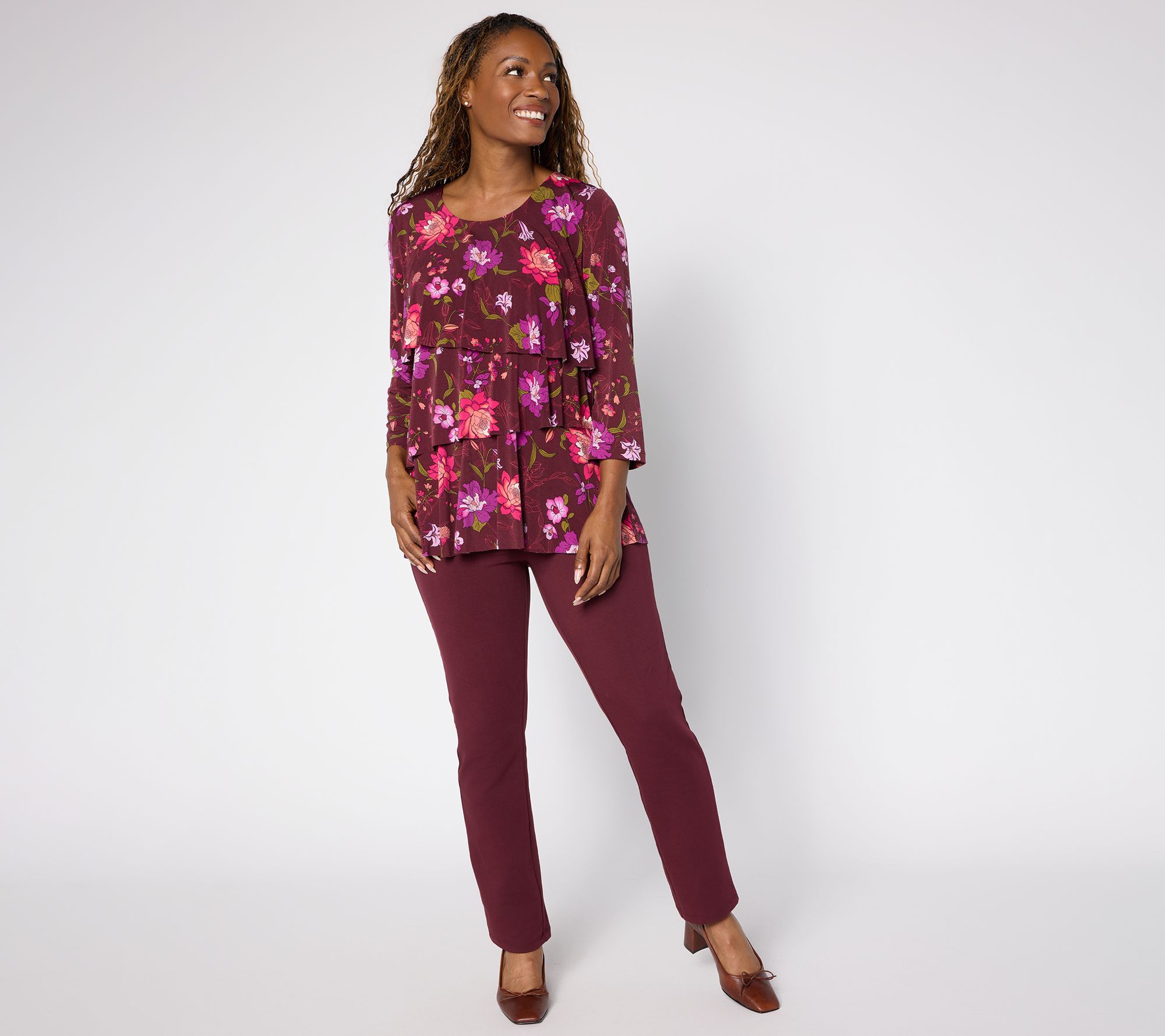 Susan Graver Liquid Knit Scoop Neck Tiered Top