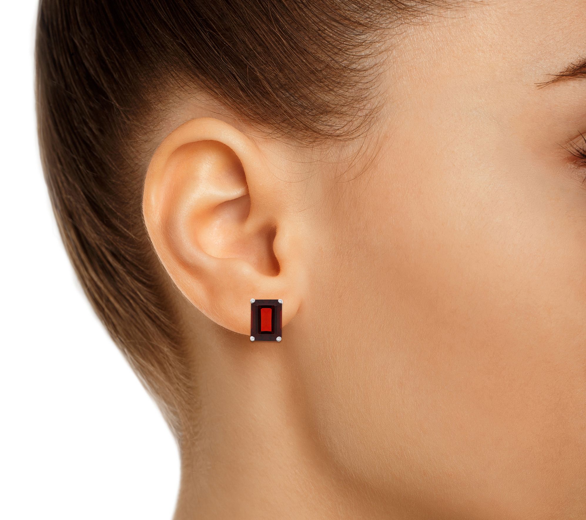 14K Gold Emerald Cut 3.90 cttw Garnet Stud Earrings