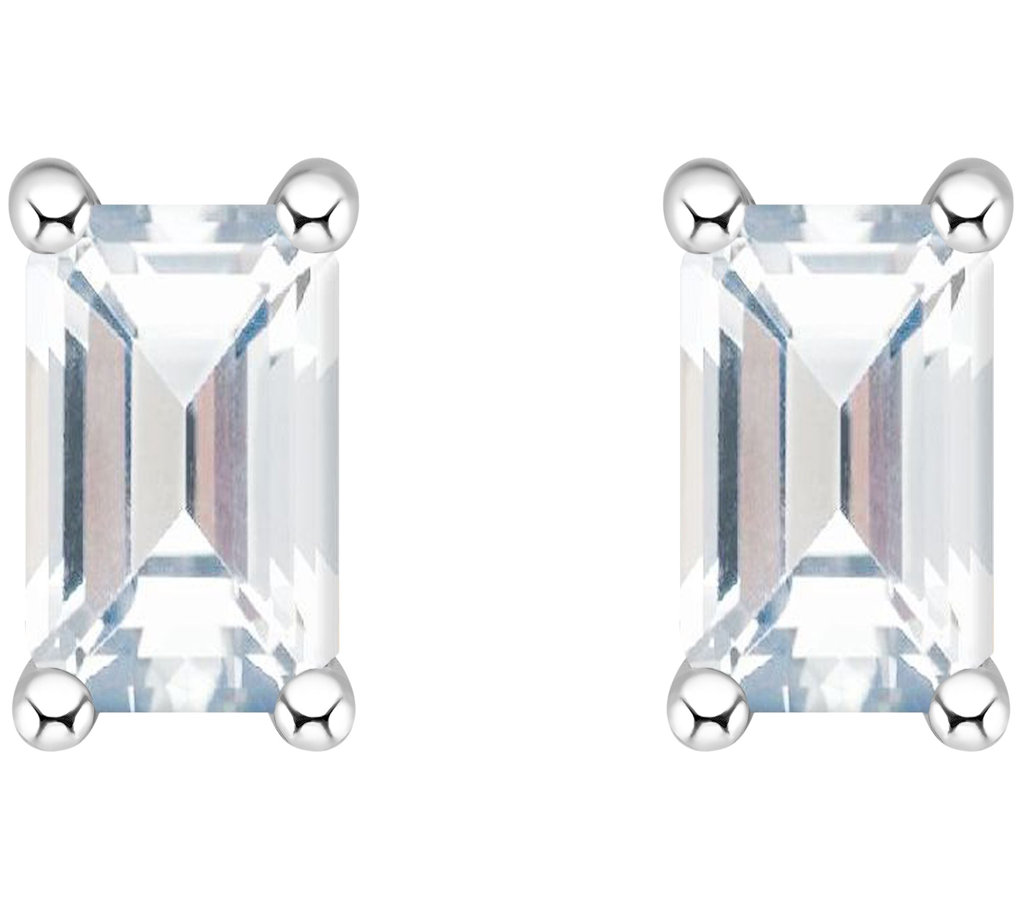 14K Gold Emerald Cut 0.80 cttw White Topaz Stud Earrings