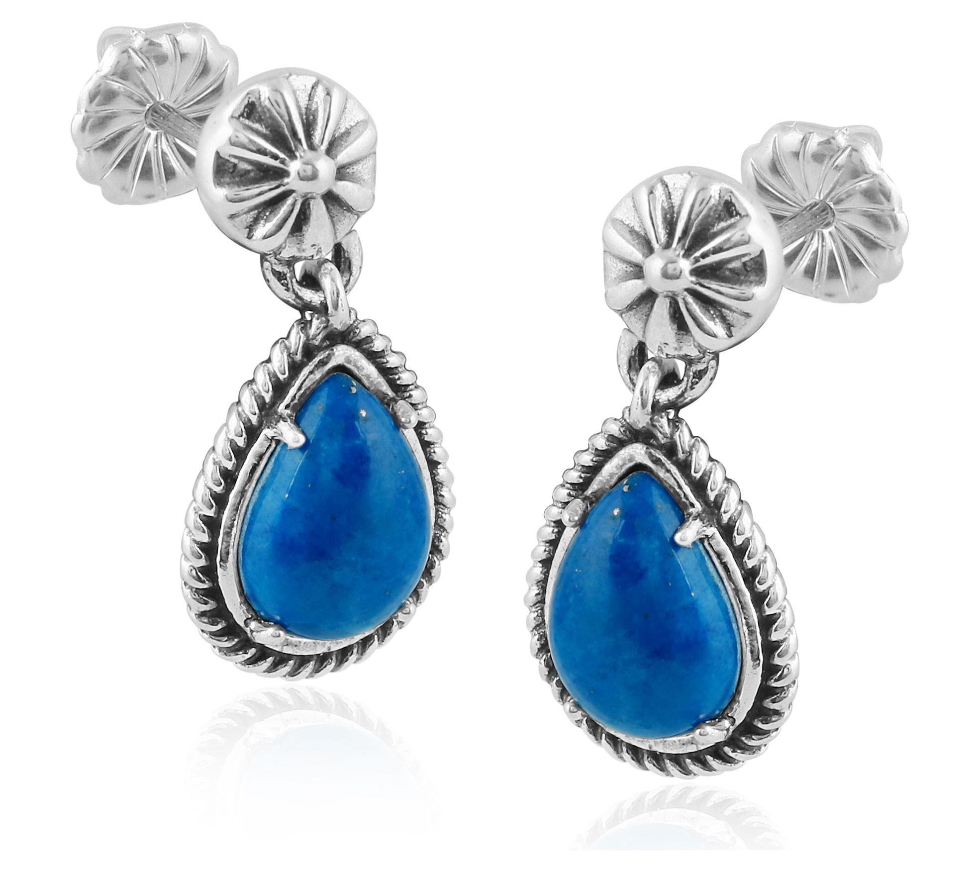 American West Sterling Silver Pear Gemstone Concha Earrings