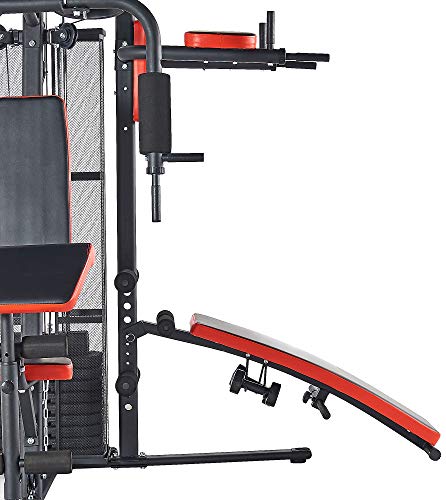 BalanceFrom-Home-Gym-System Workout-Station with 380LB of Resistance, 145LB-Weight Stack, Home Gym- Black & Red