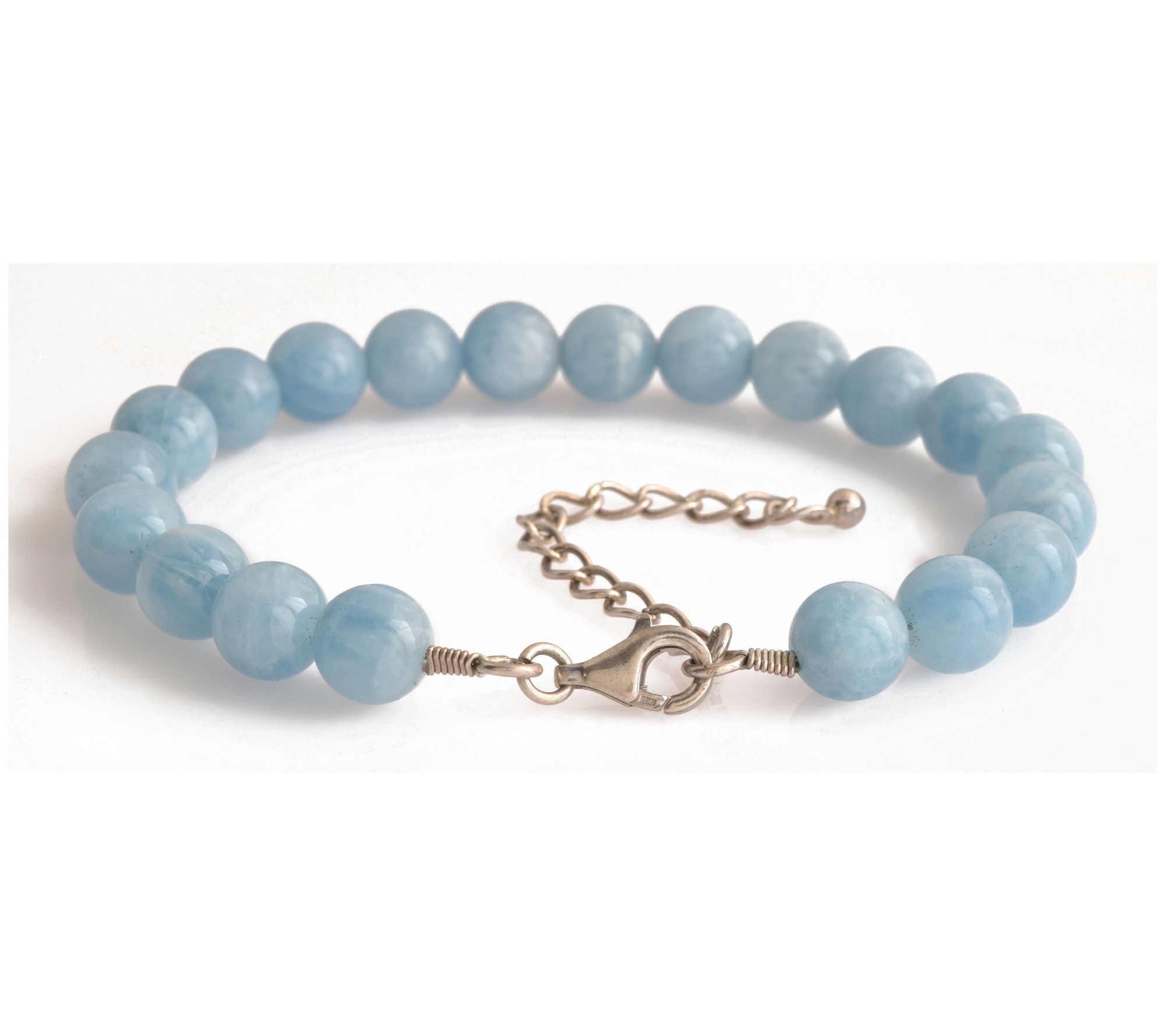Sterling Silver Milky Aquamarine Bead Bracelet
