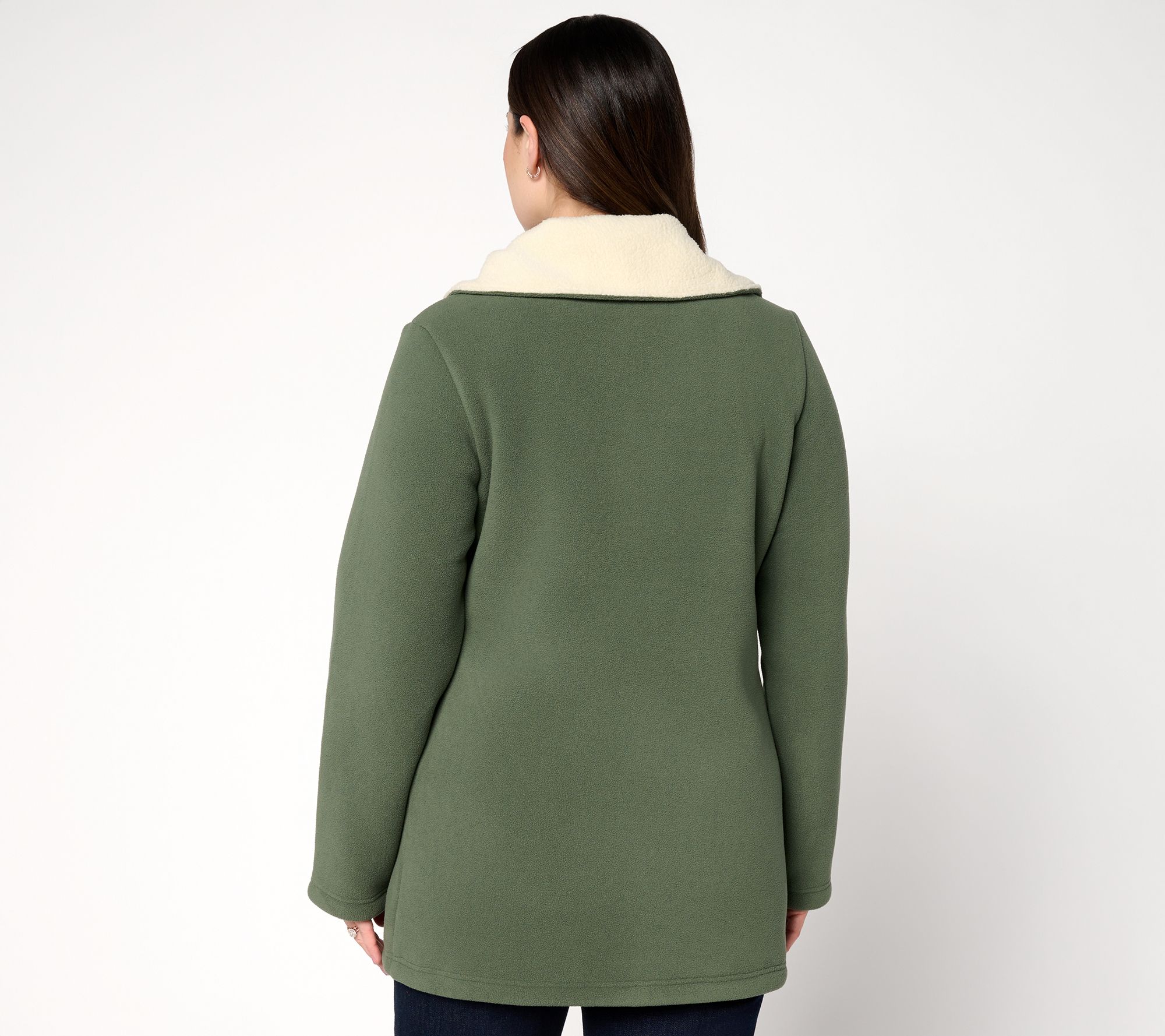 Denim & Co. Petite Fleece Bonded Sherpa Jacket with 2-Way Zip