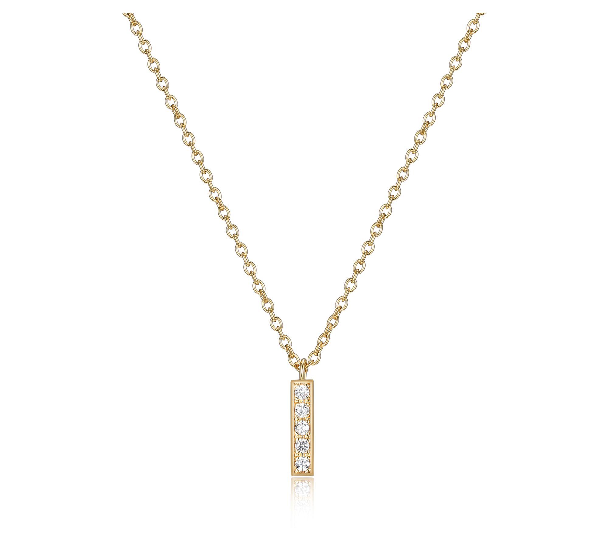 Diamonique Mini Bar Necklace, 18K Gold Clad