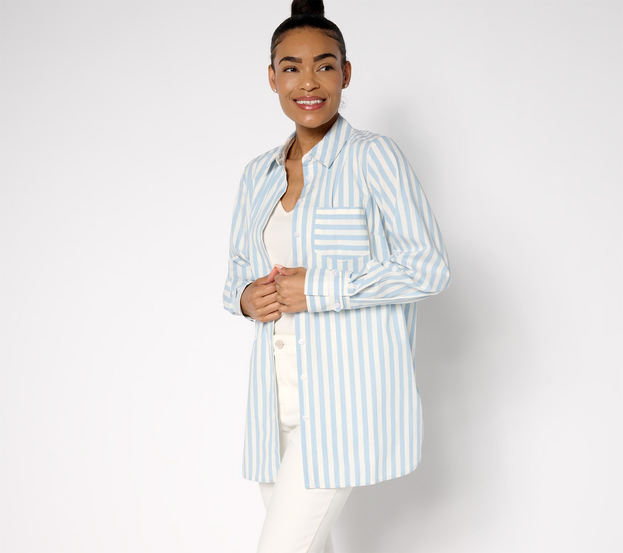Martha Stewart Signature Regular Woven Button-Front Tunic Shirt