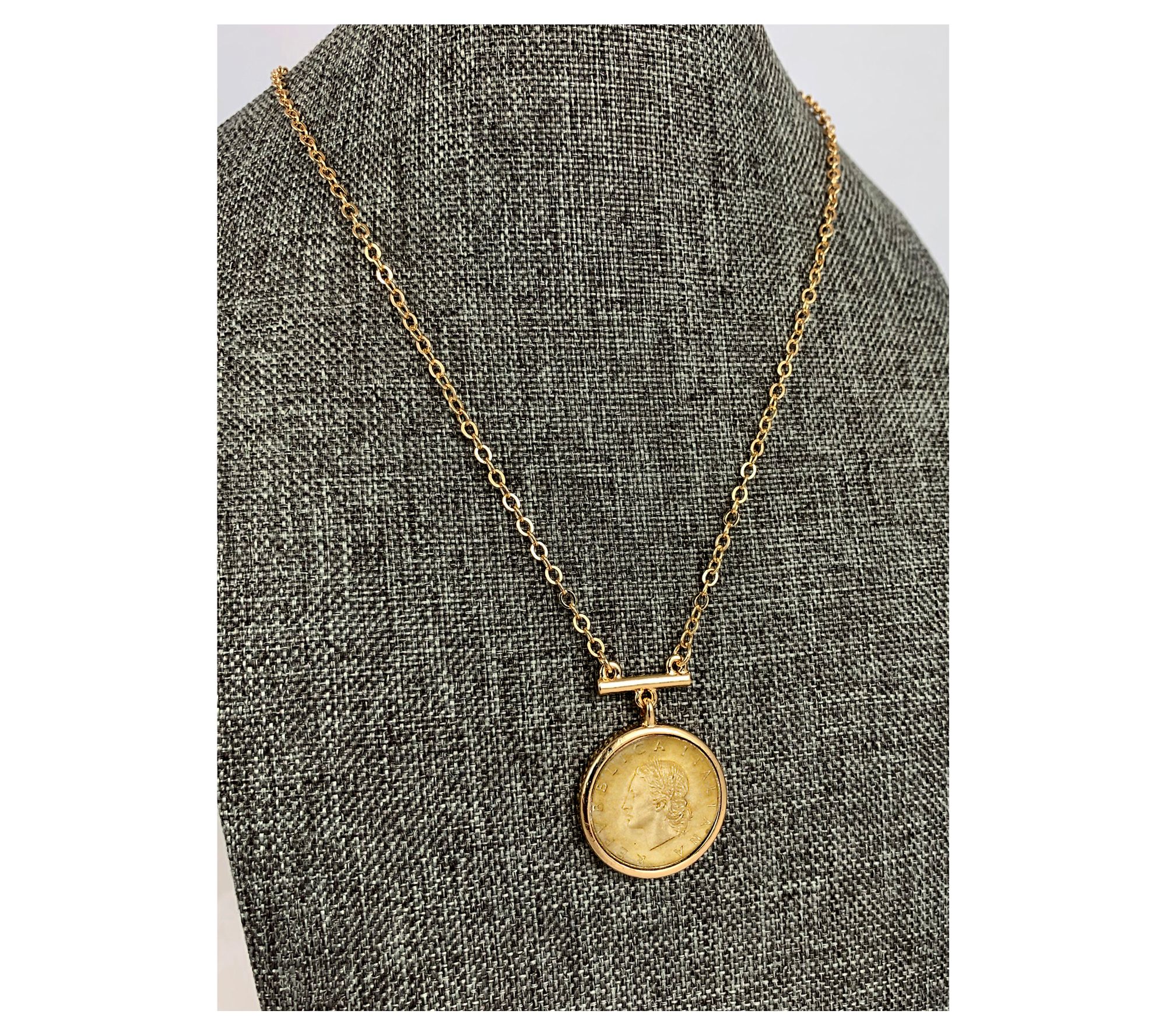 American Coin Italian 20 Lira Gold Tone Coin Necklace