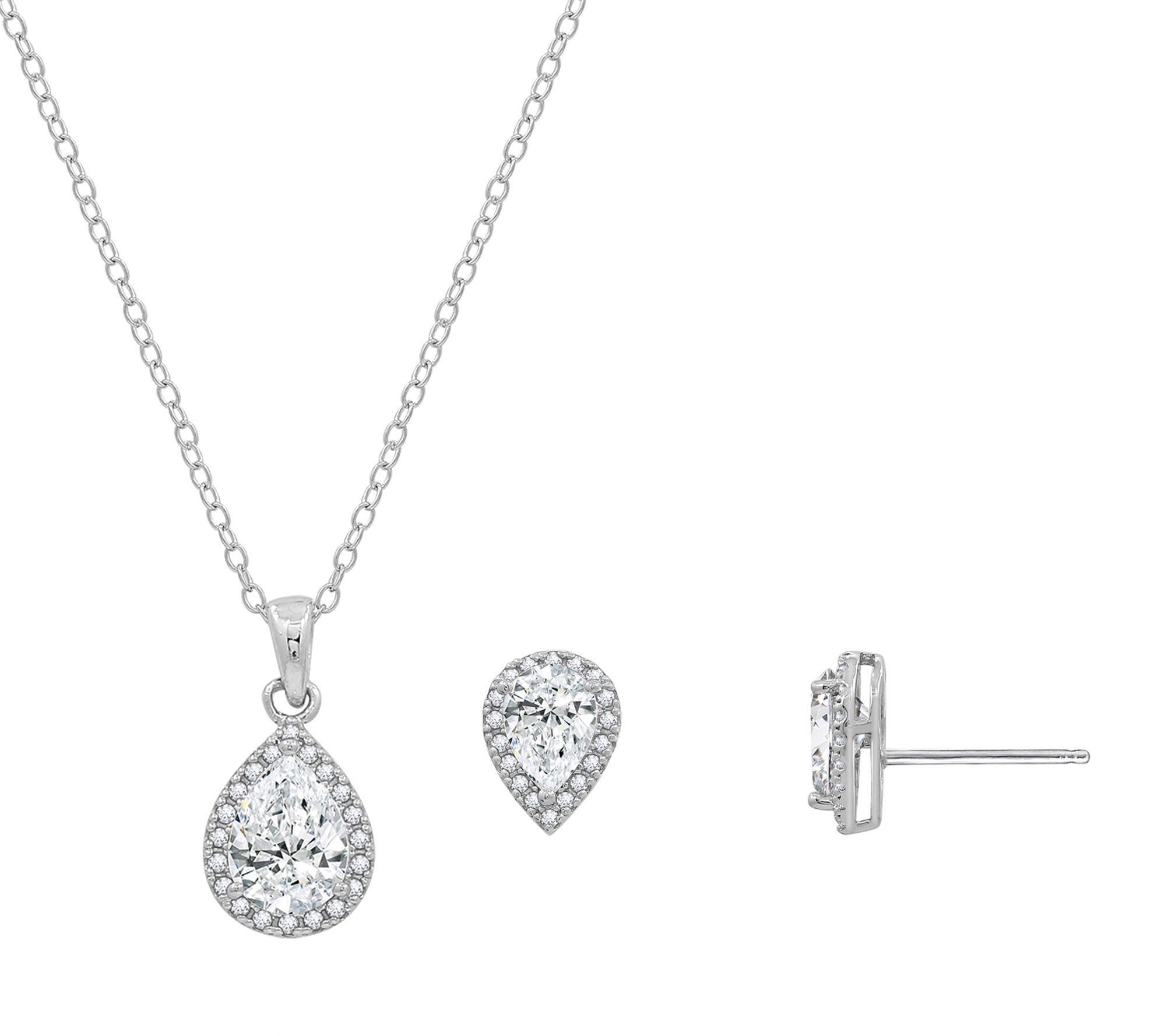 Diamonique 9.15 cttw Pear Necklace & Earrings Set, Sterling