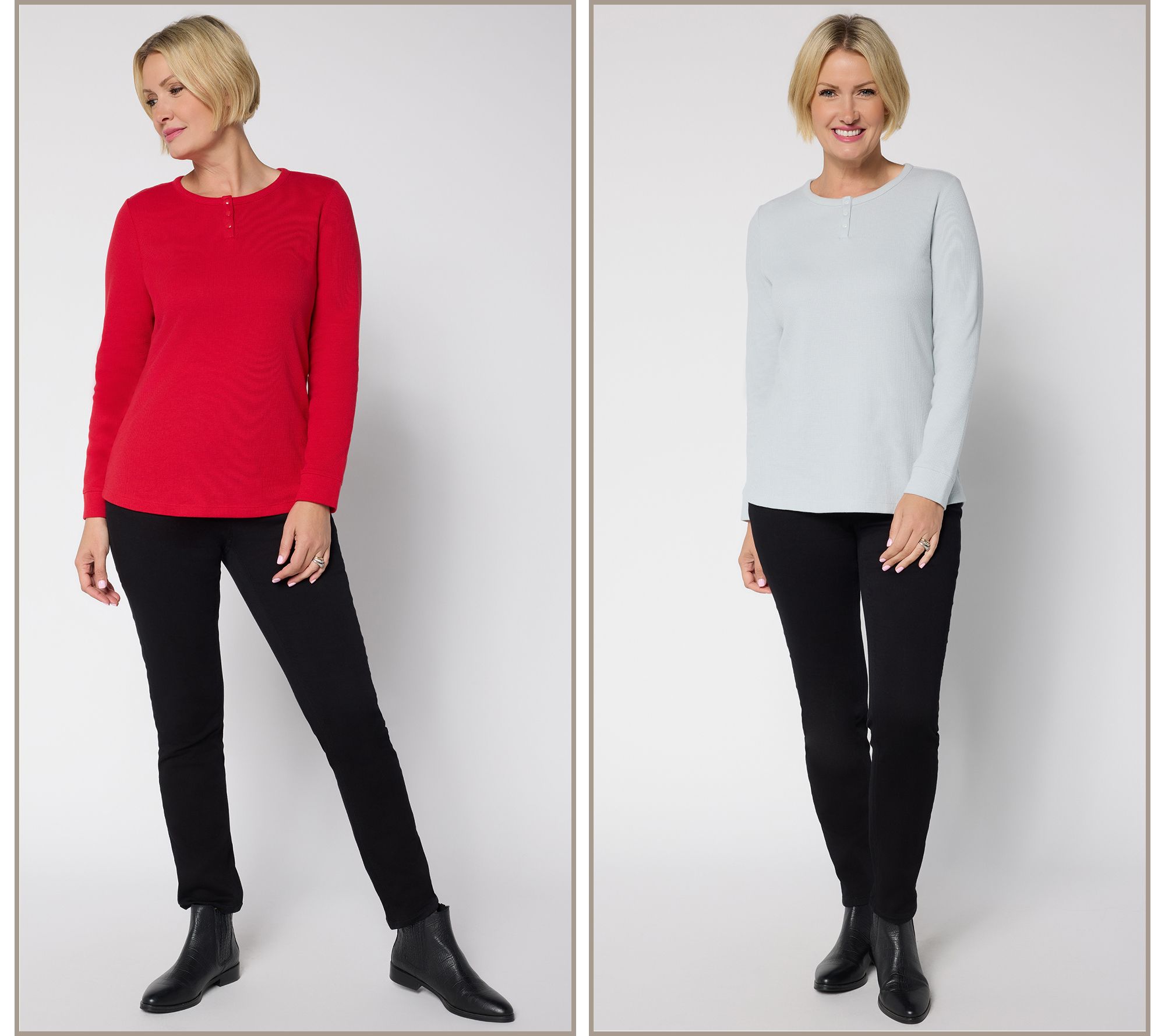 Denim & Co. Essentials 2-Pack Waffle Knit Henley Tops