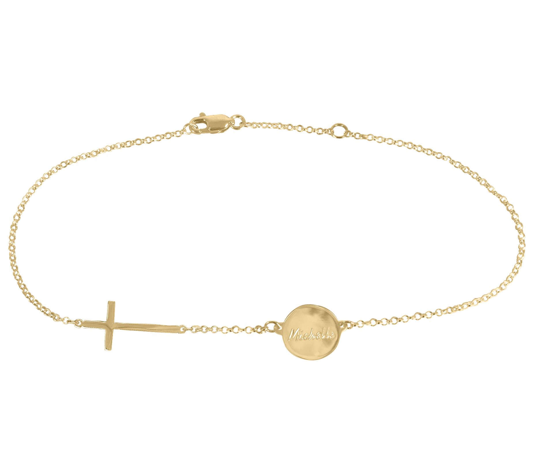 Personalized Engraved Graceful Disc w/ Cross Ankle Bracelet