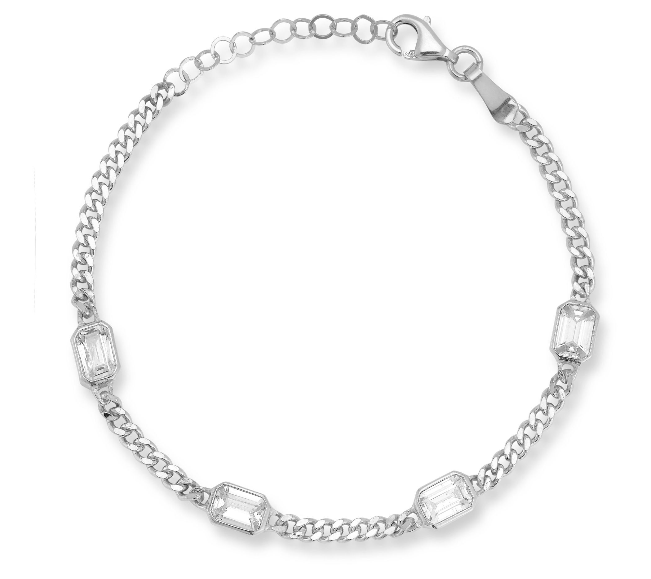 Sterlina Silver Emerald Cut Station Bracelet, Sterling