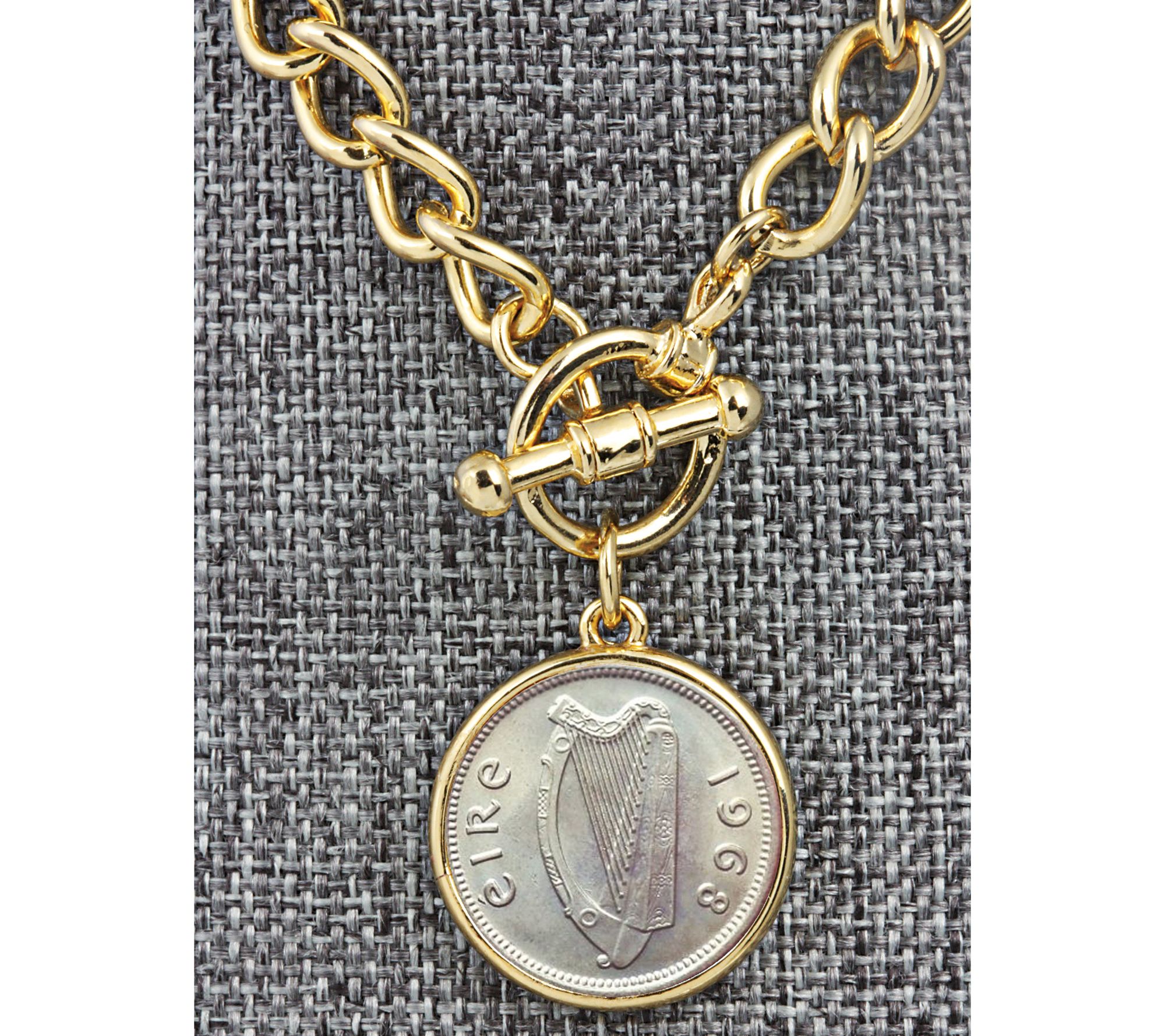 Irish Threepence Coin Goldtone Toggle Bracelet