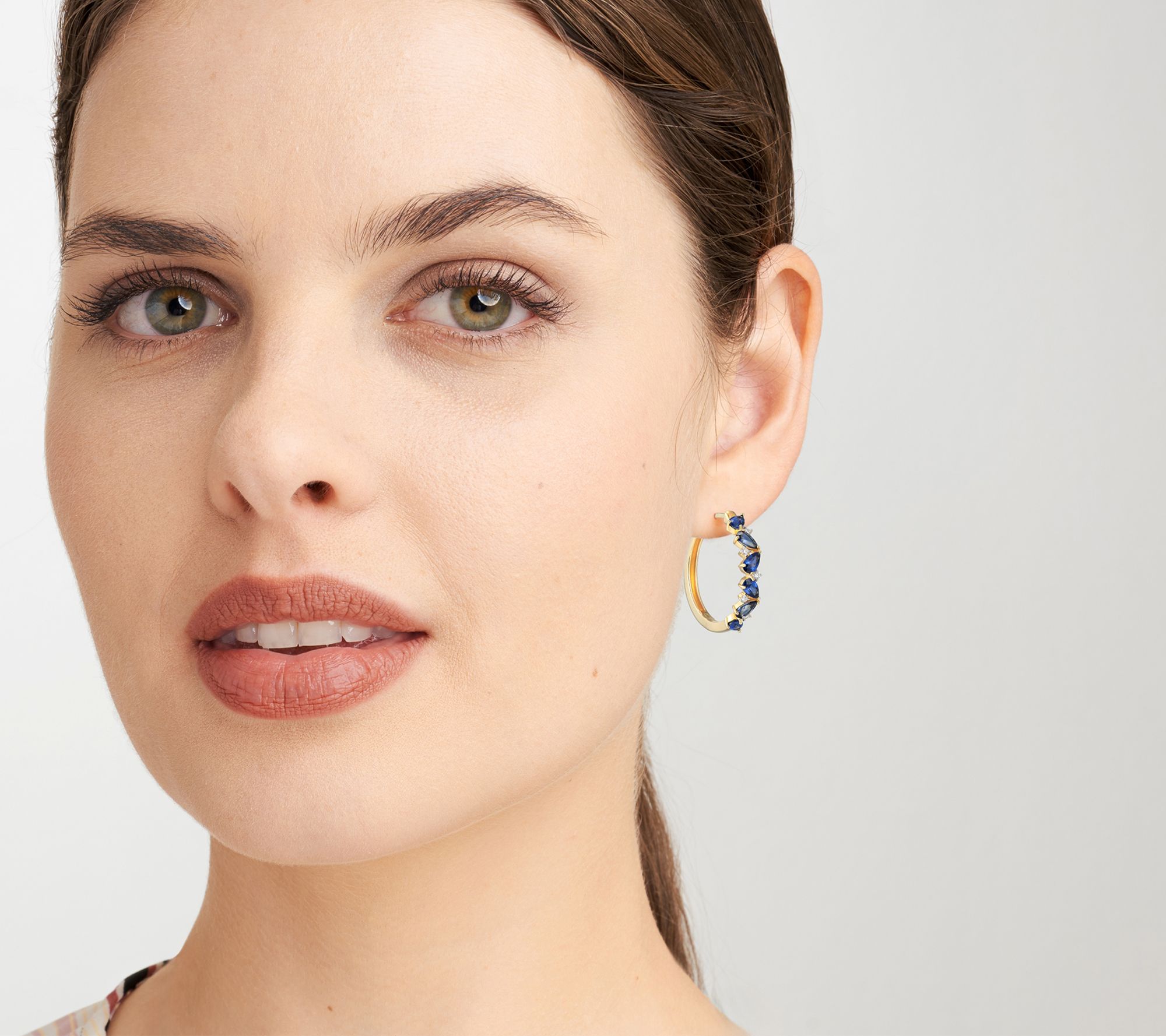 LuxLab Grown Gemstone & Diamond Hoop Earrings,18K Gold Plated