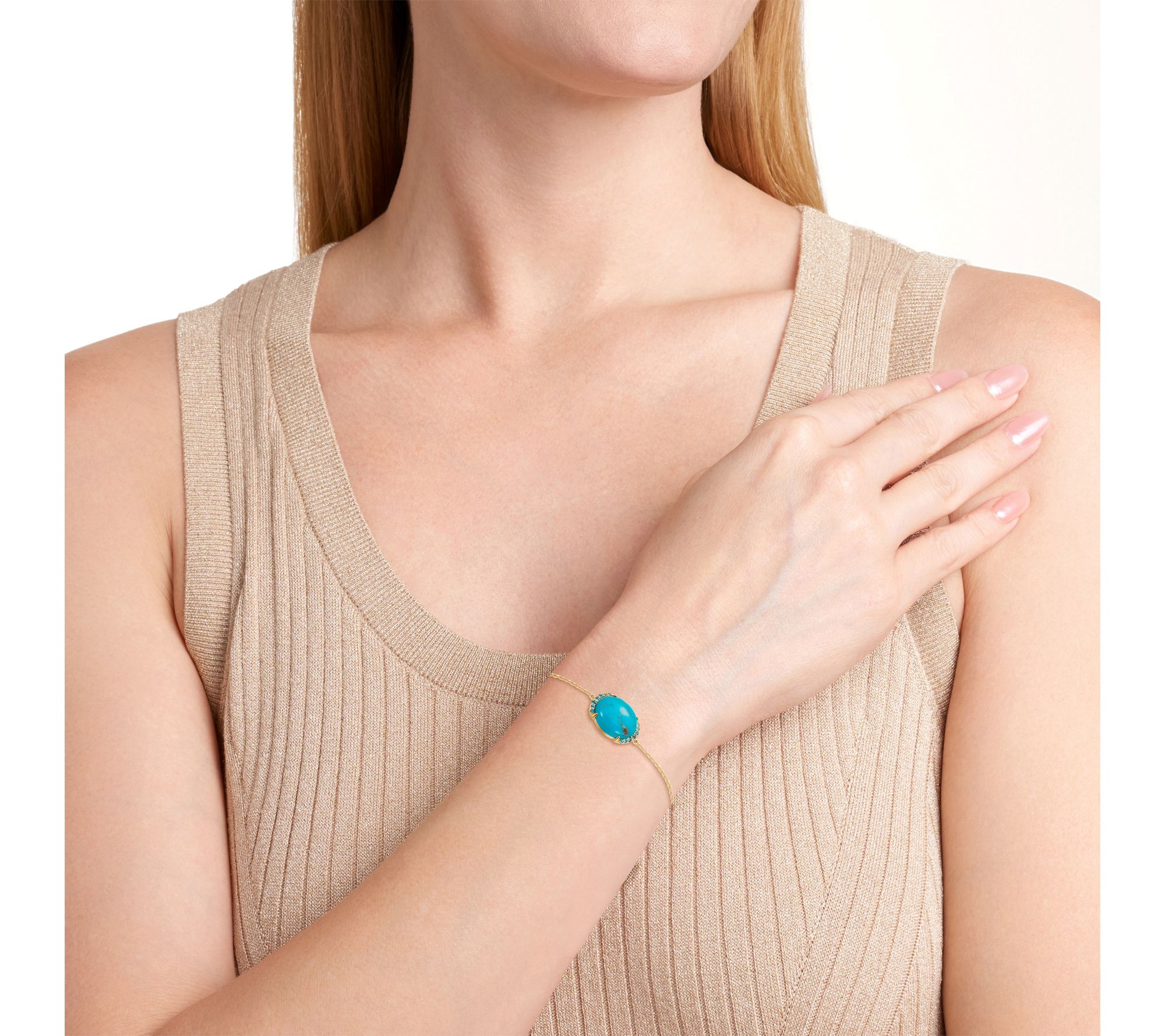 Affinity Gems Turquoise & Blue Topaz Bracelet,18k Gold Plated