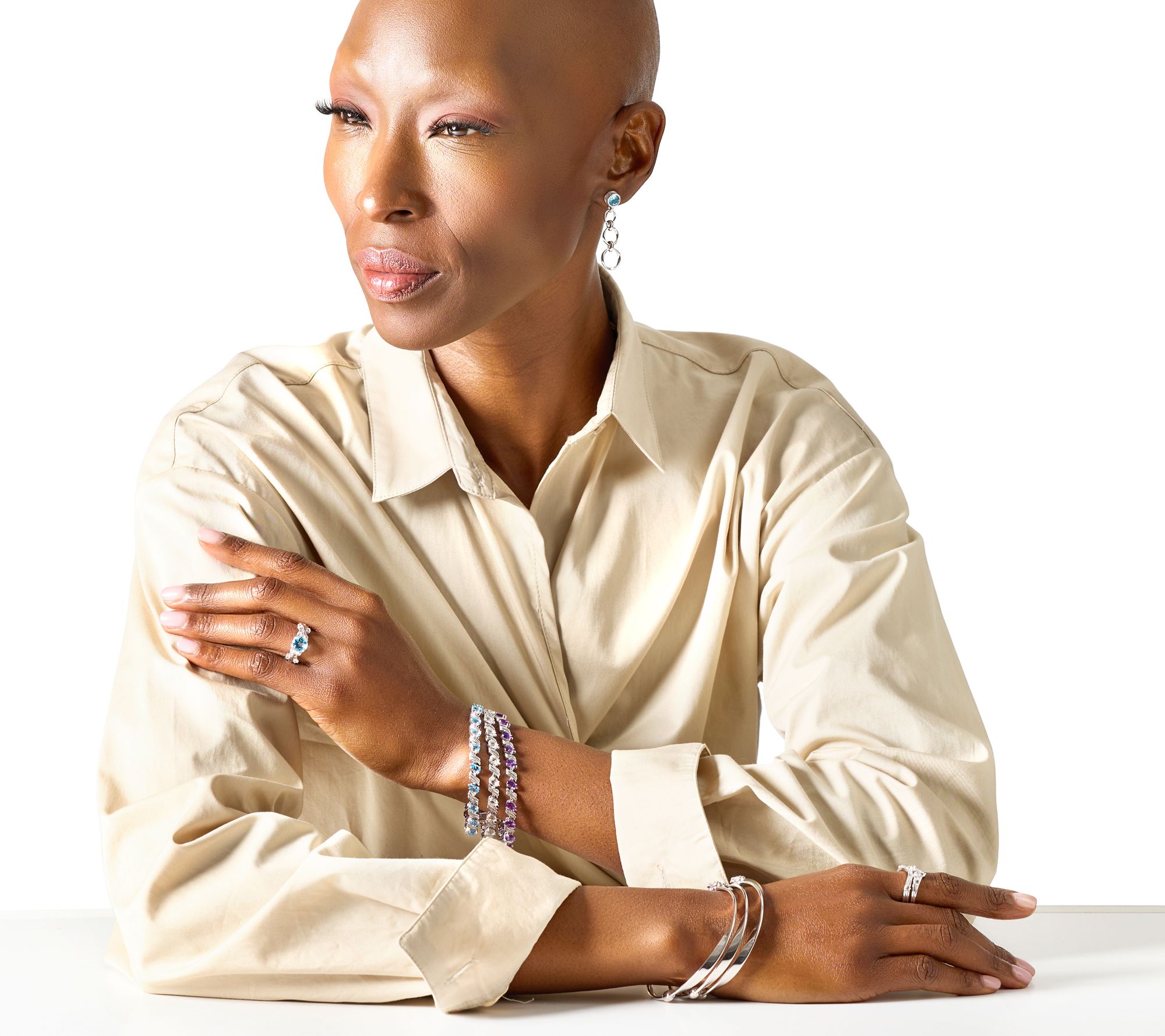 Christian James by Scott Grimes Sterling Silver Ripple Gemstone Tennis Bracelet