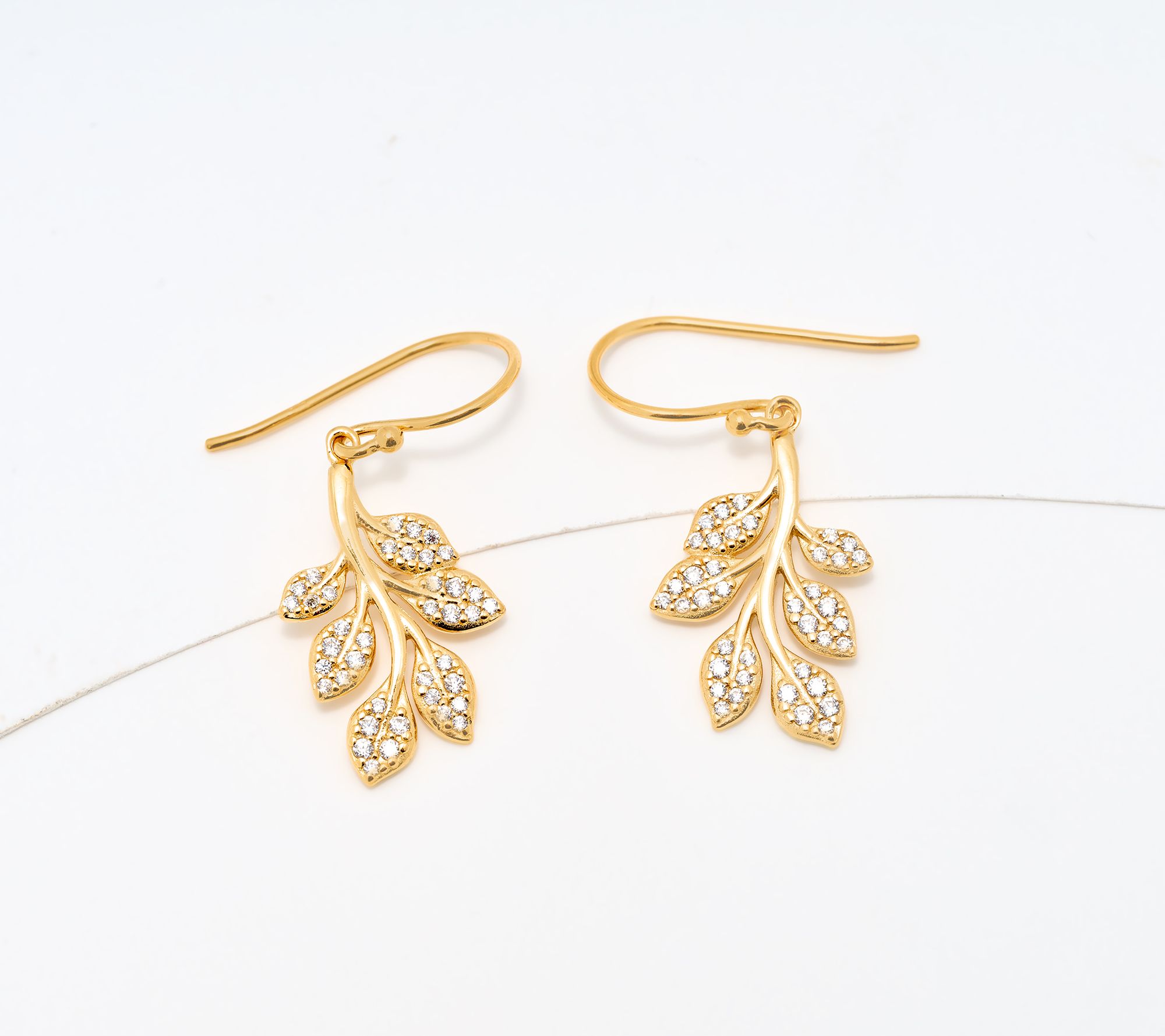 Diamonique Pave Leaf Earrings, Sterling Silver Sterling Silver