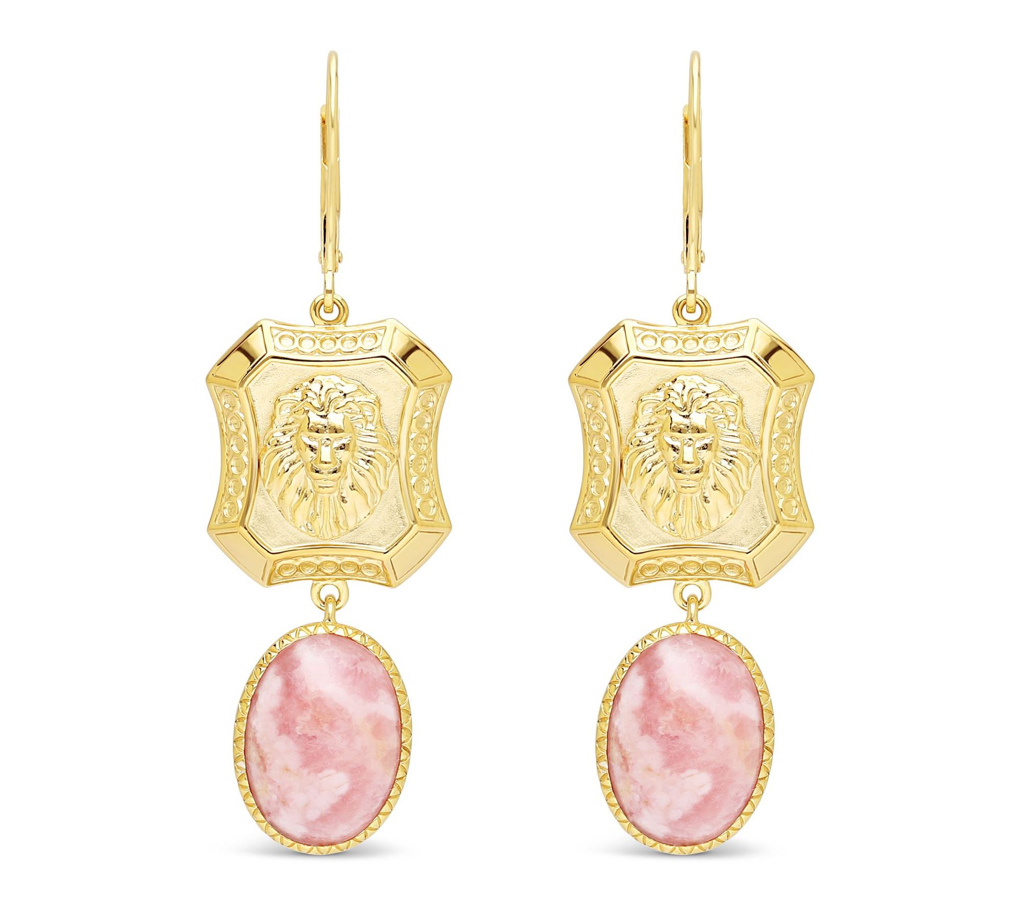 Goddaughters 14K Gold Clad Rhodocrosite Lion Earrings
