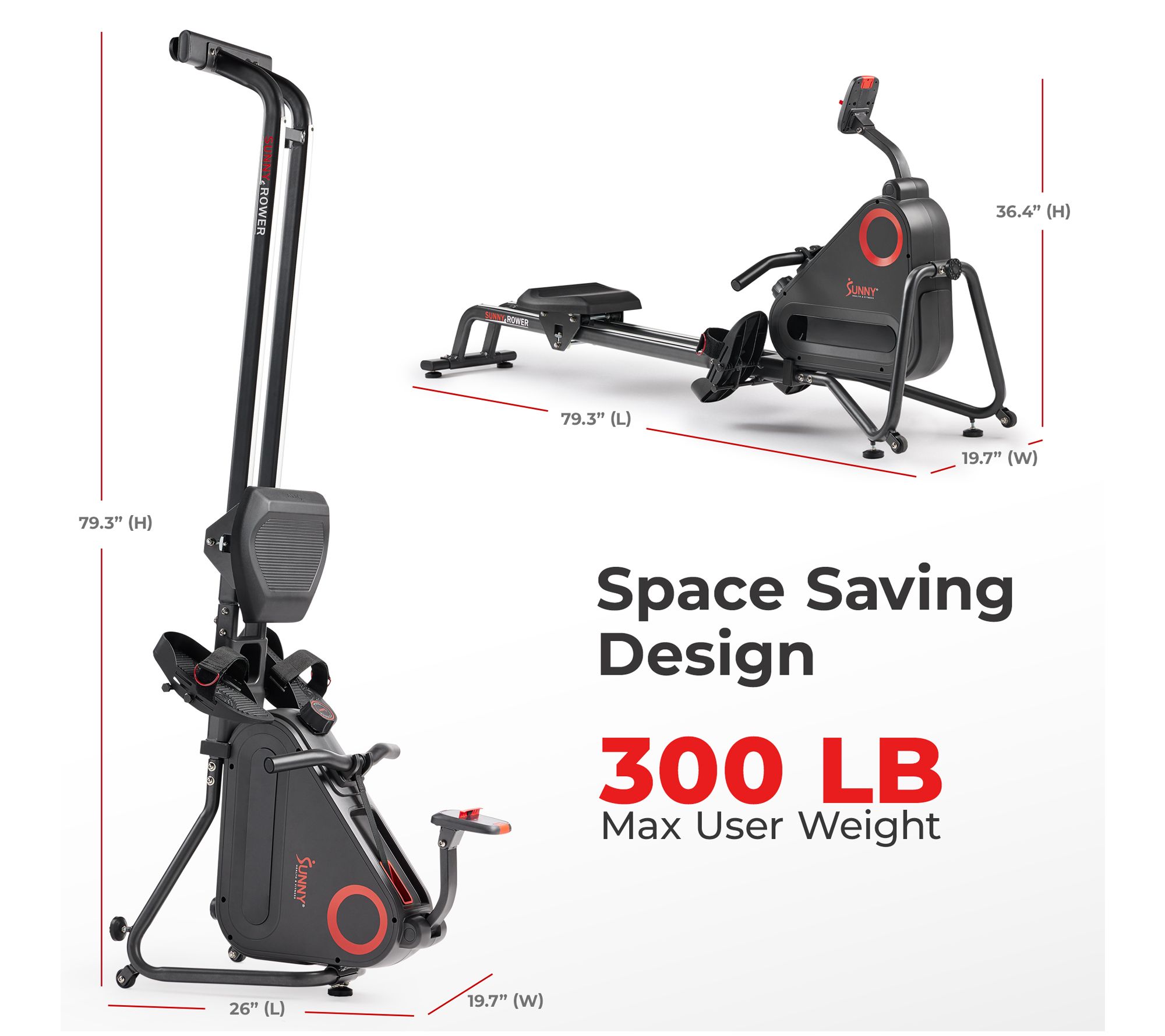 Sunny Smart Magnetic Rower with Dual Slide Rail