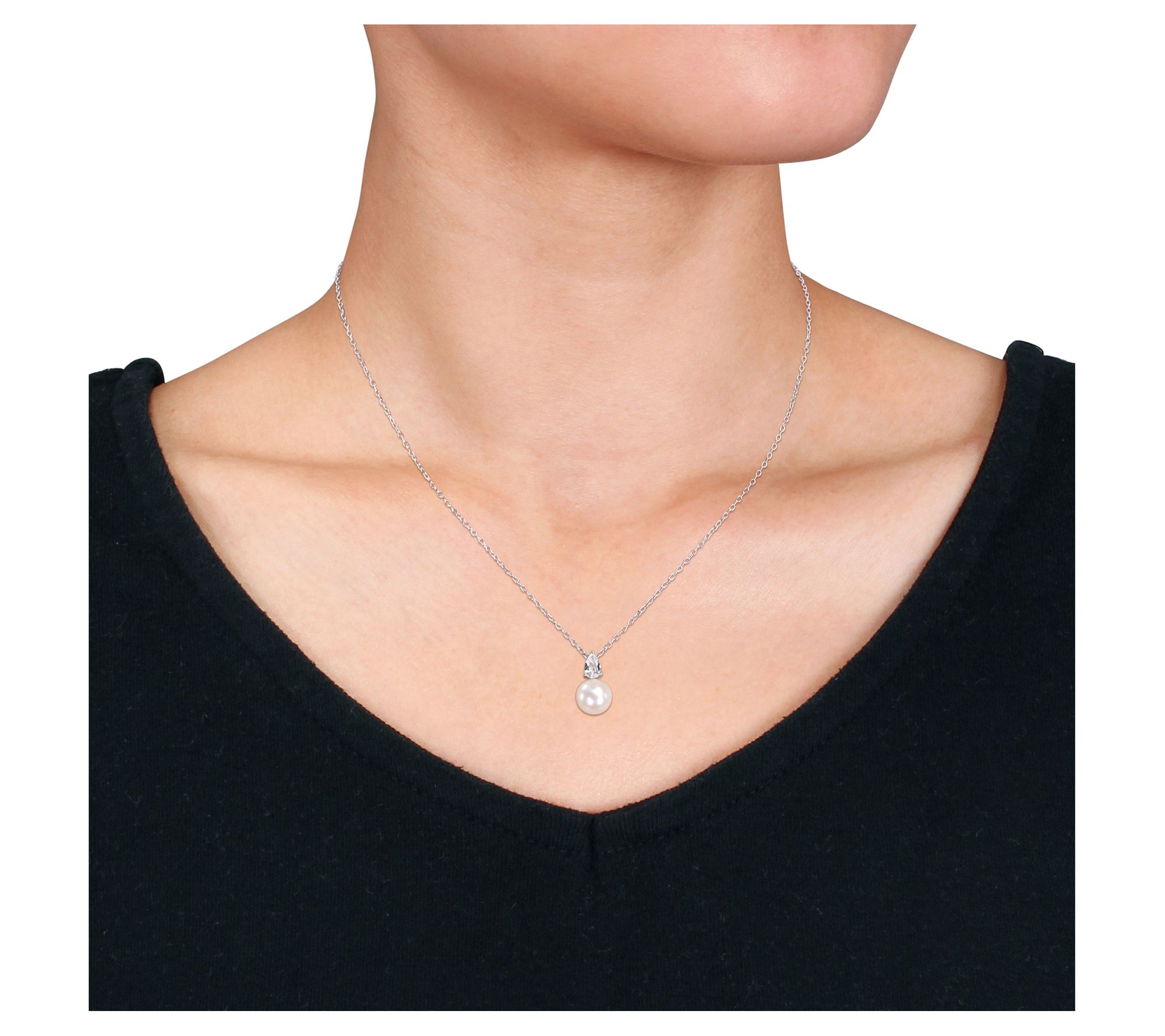 Affinity Cultured Pearl & Created White Sapphir e Necklace