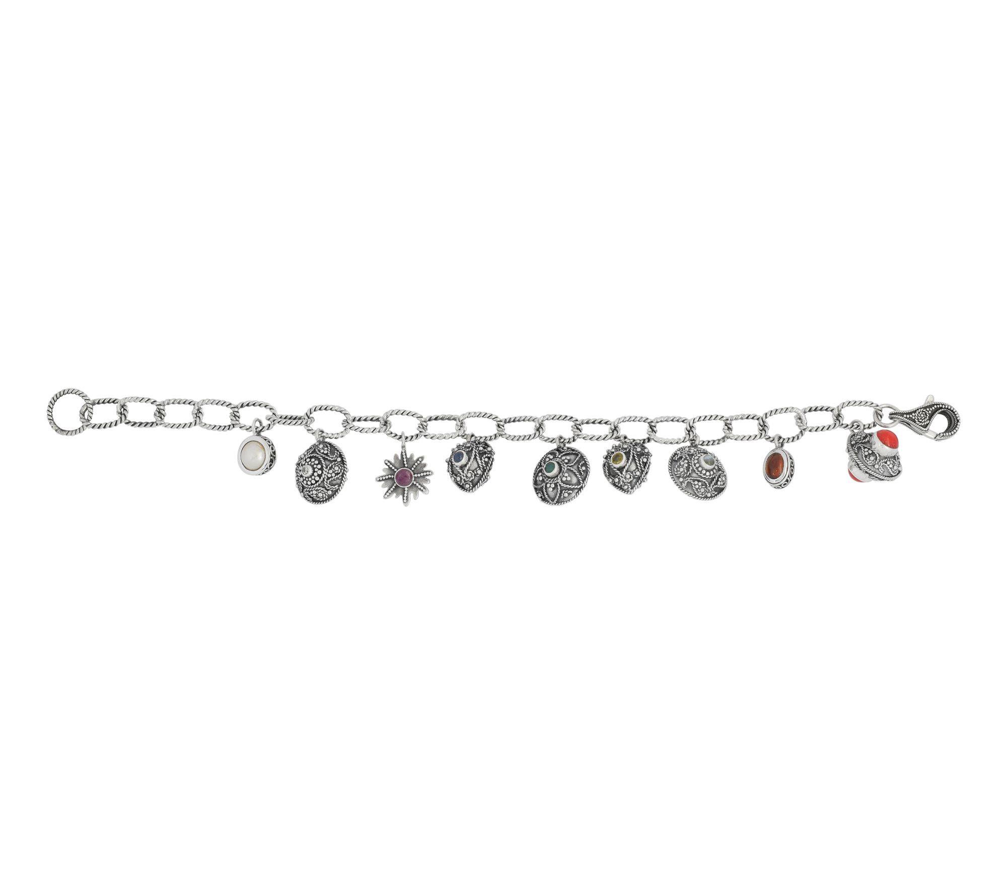 Artisan Crafted Sterling Silver Multi-GemstonesCharm Bracelet